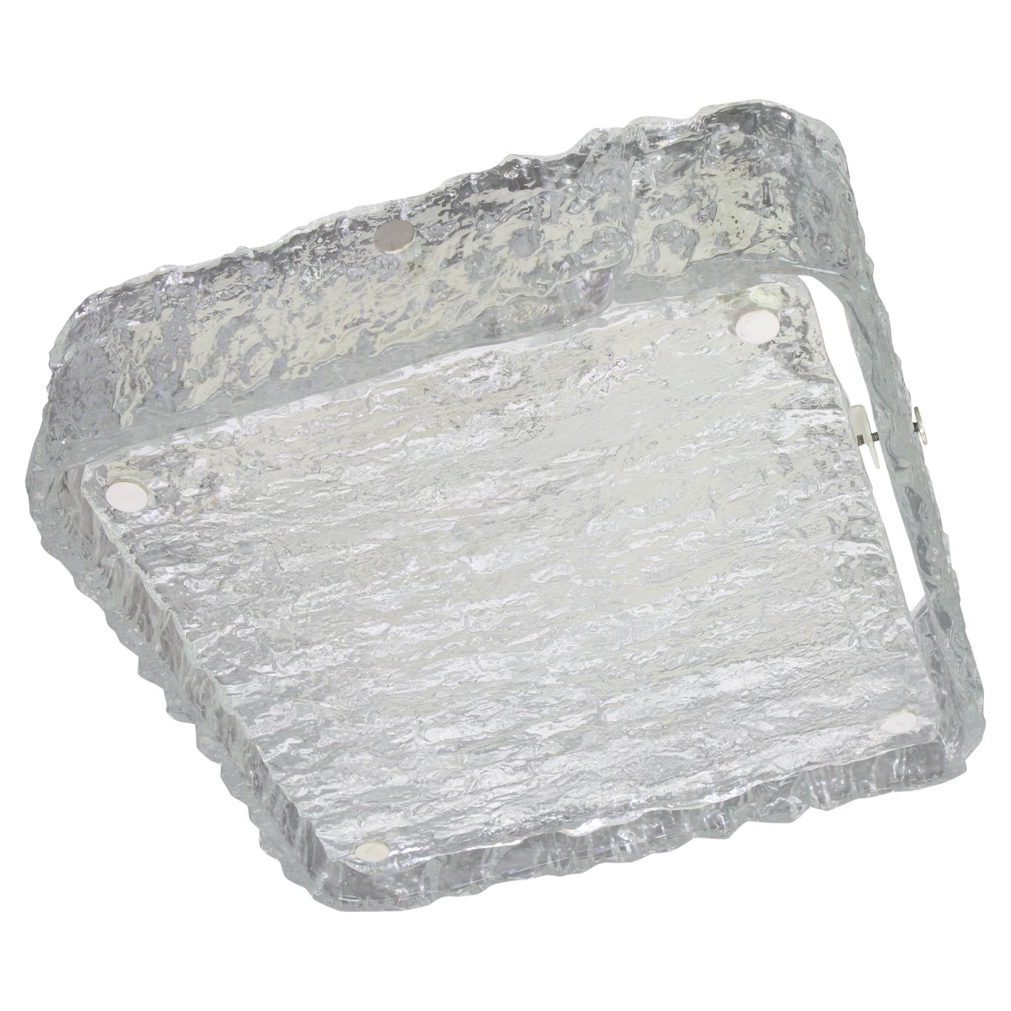 1 of 2 Square Murano Ice Glass Flush Mount, Kaiser, Germany, 1970s