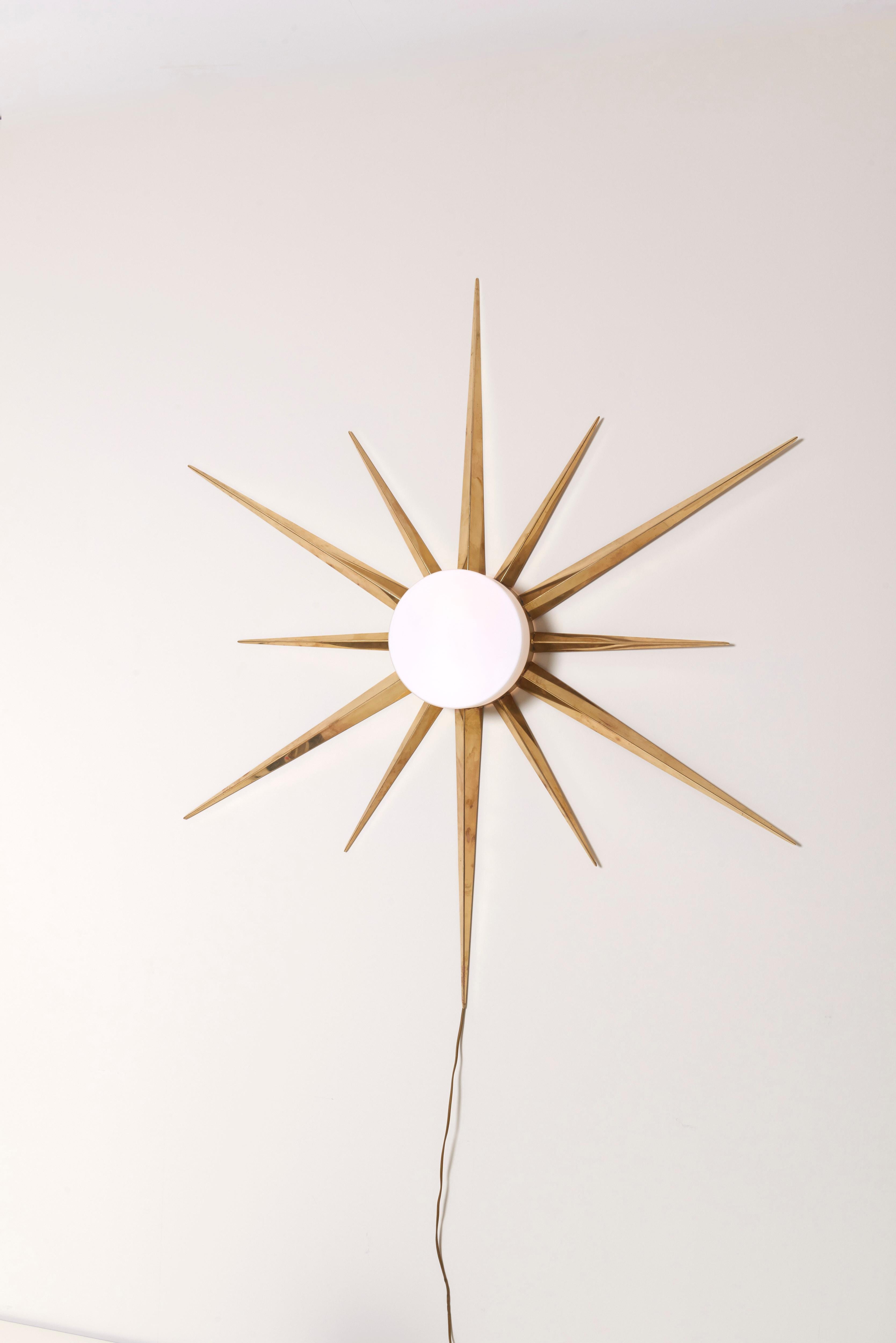 Contemporary Starburst Brass and Glass Flush Mount in the Manner of Angelo Lelli