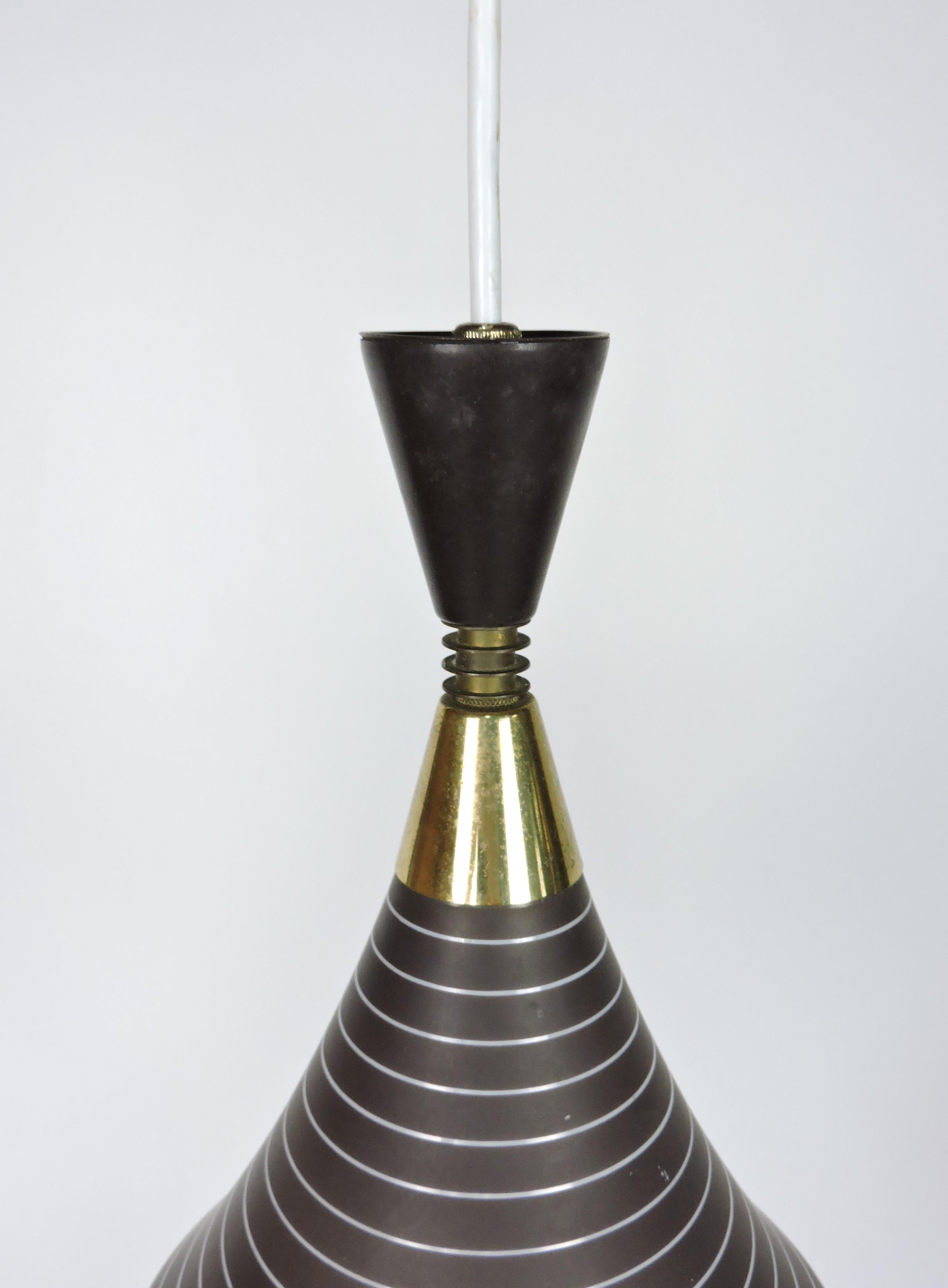 1 of 2 Stilnovo Style Mid Century Modern Glass and Brass Pendant Lights For Sale 2