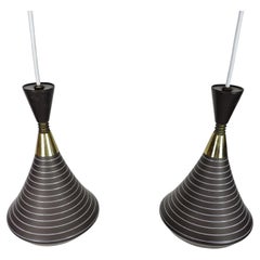 1 de 2 Lámparas Colgantes de Cristal y Latón Modernas de Medianoche Estilo Stilnovo