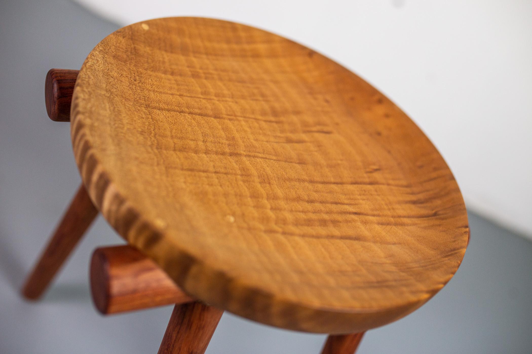 Mid-Century Modern 1 of 2 Studio Stools by Michael Rozell in Silk Wood and Bubinga, USA, 2020 For Sale