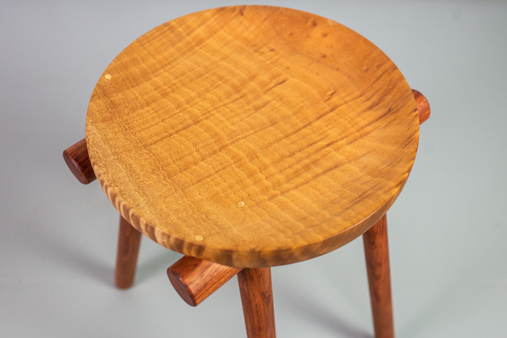 American 1 of 2 Studio Stools by Michael Rozell in Silk Wood and Bubinga, USA, 2020 For Sale