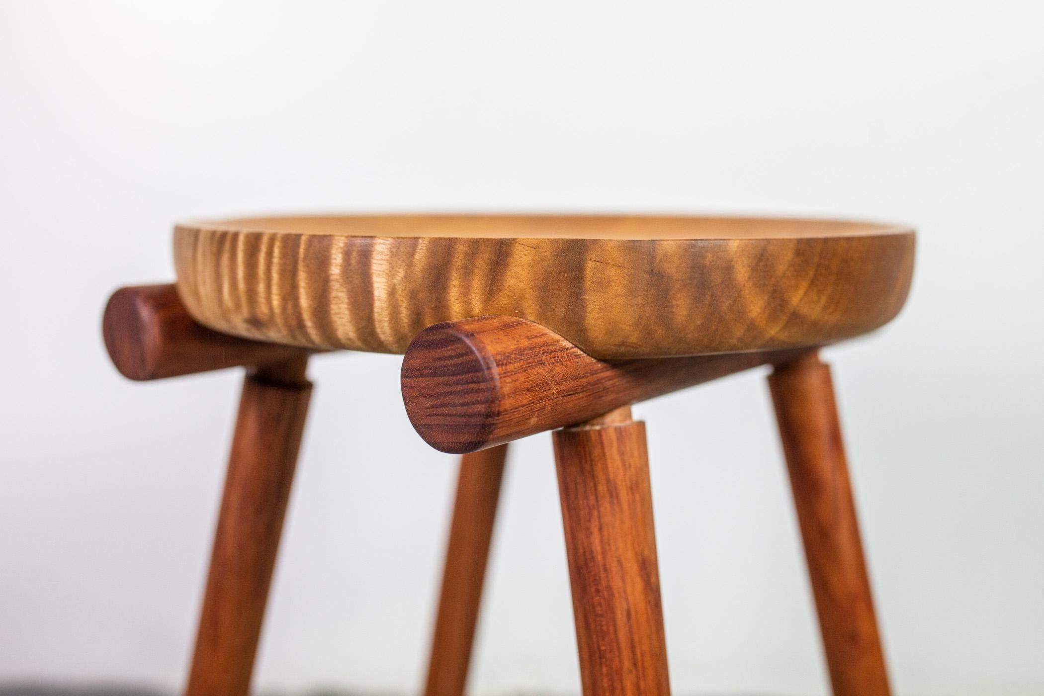 Woodwork 1 of 2 Studio Stools by Michael Rozell in Silk Wood and Bubinga, USA, 2020 For Sale