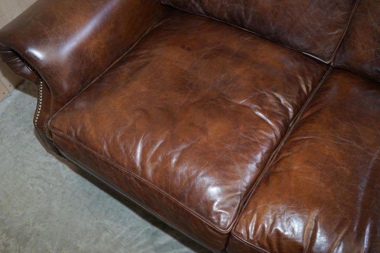 1 of 2 Stuning Timothy Oulton Balmoral Hand Dyed Brown Leather Sofas Wide For Sale 9
