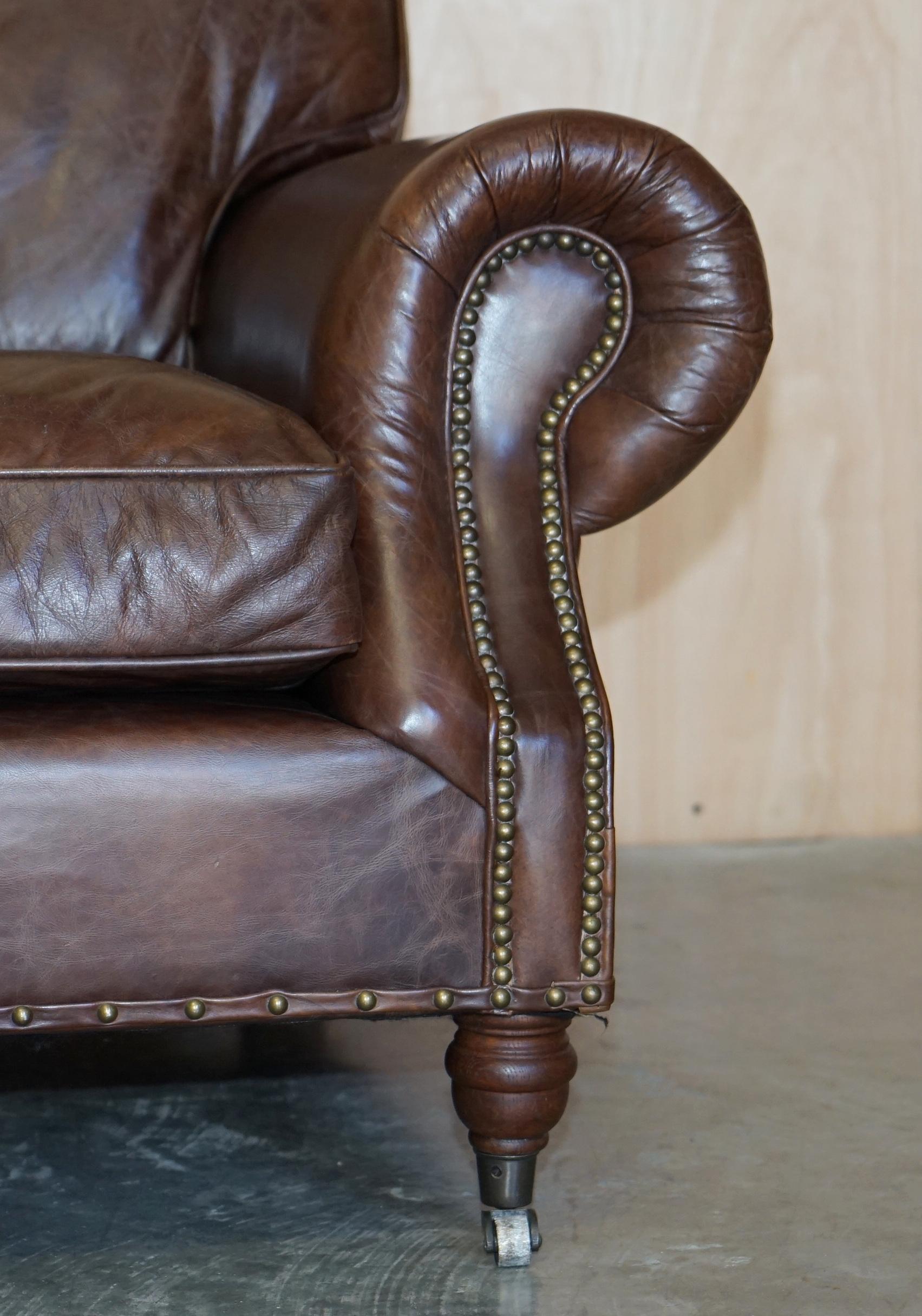 Art Deco 1 of 2 Stuning Timothy Oulton Balmoral Hand Dyed Brown Leather Sofas Wide