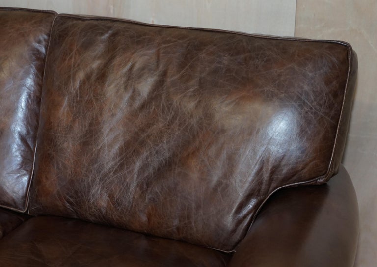 Hand-Crafted 1 of 2 Stuning Timothy Oulton Balmoral Hand Dyed Brown Leather Sofas Wide For Sale