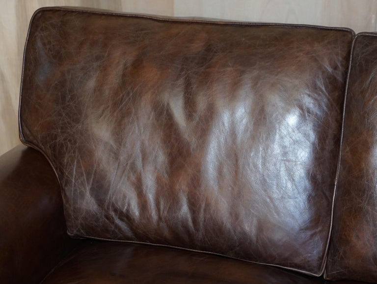 20th Century 1 of 2 Stuning Timothy Oulton Balmoral Hand Dyed Brown Leather Sofas Wide For Sale