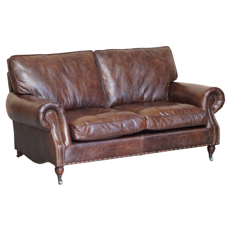 1 of 2 Stuning Timothy Oulton Balmoral Hand Dyed Brown Leather Sofas Wide For Sale
