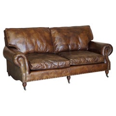 Vintage 1 of 2 Stuning Timothy Oulton Balmoral Hand Dyed Brown Leather Sofas Wide