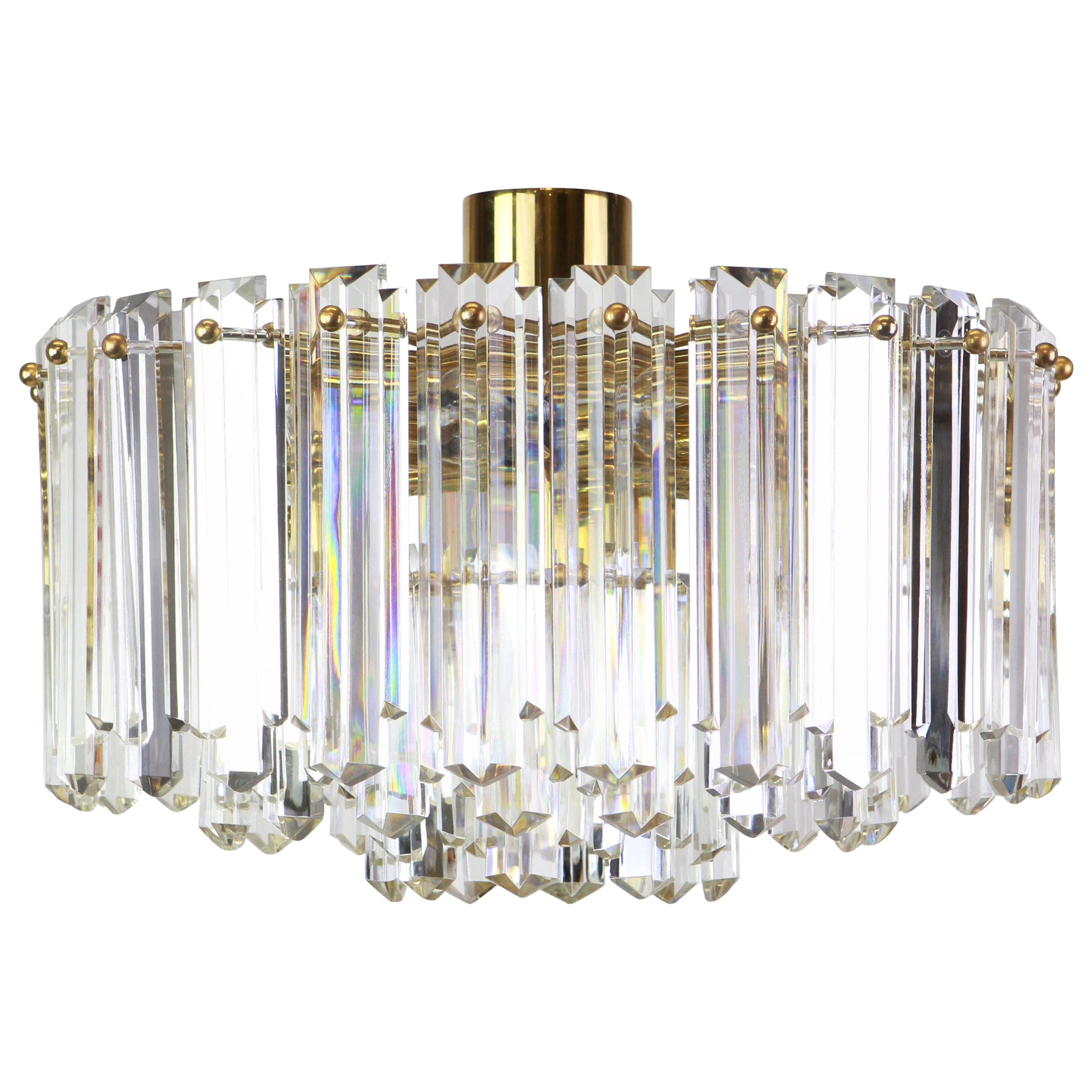 1 of 2 Stunning Brass, Crystal Glass Light Fixture Floria, Kalmar, Austria, 1970 For Sale