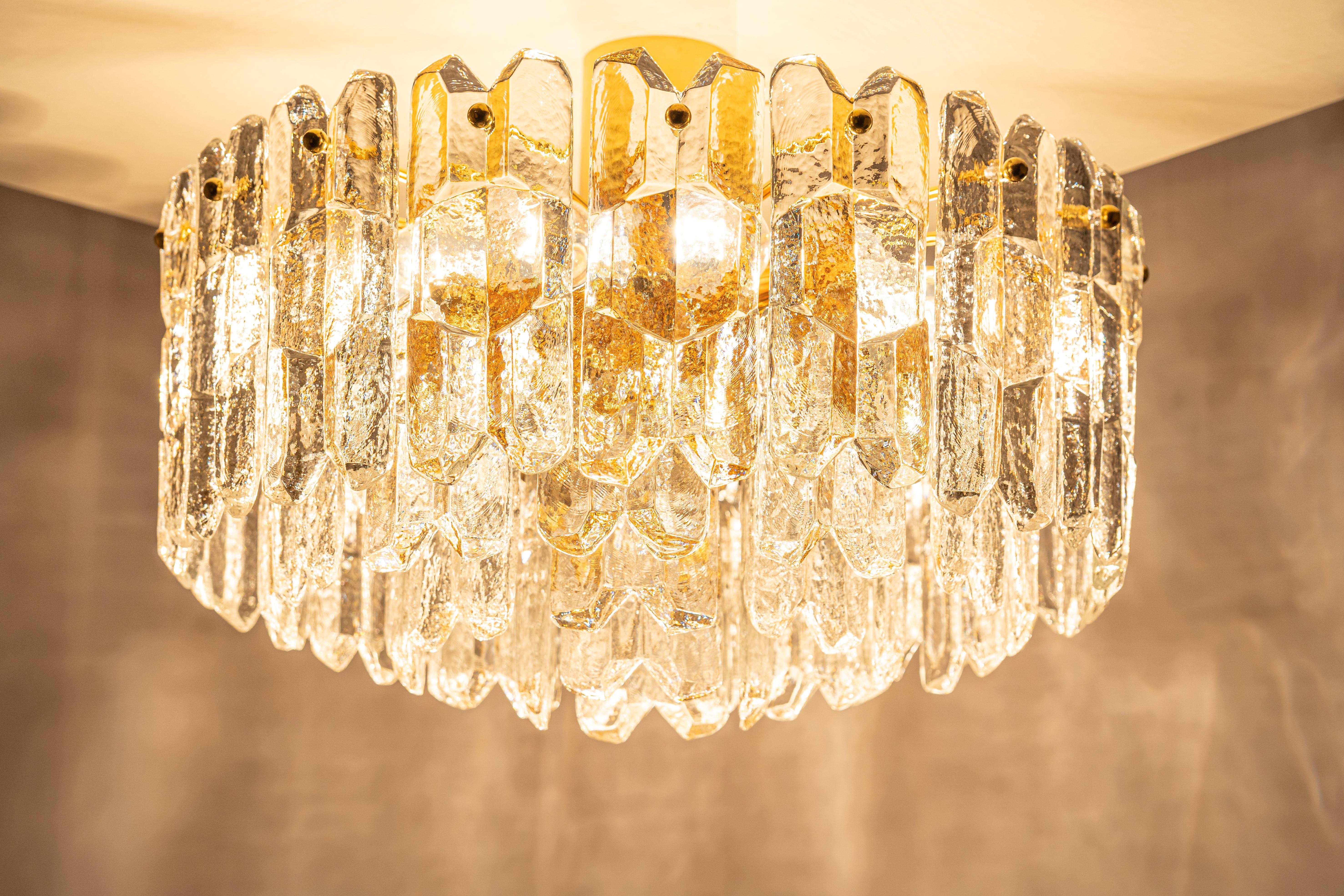 1 of 2 Stunning Brass Murano Glass Light Fixture Palazzo, Kalmar, Austria, 1970s For Sale 4