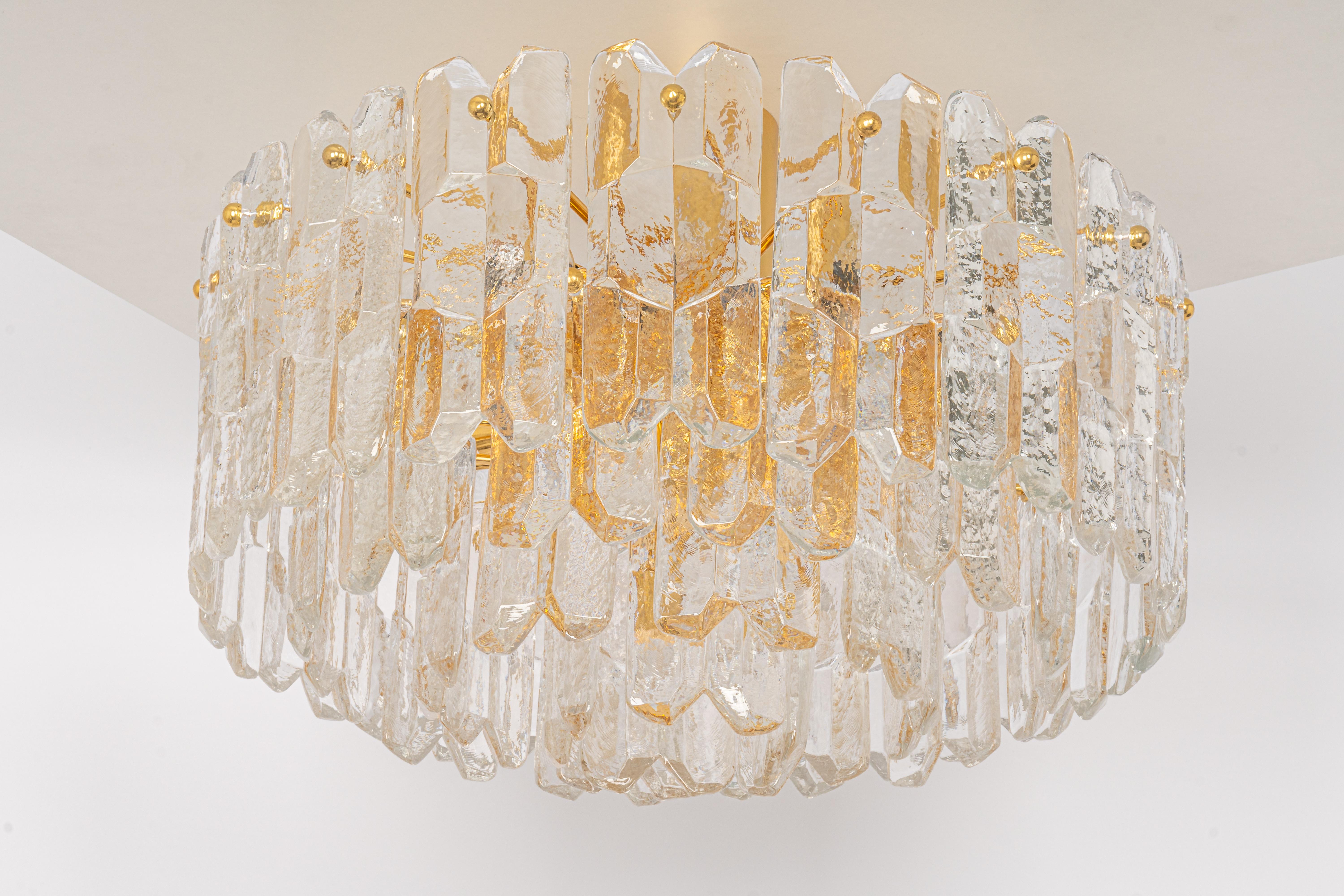 Mid-Century Modern 1 of 2 Stunning Brass Murano Glass Light Fixture Palazzo, Kalmar, Austria, 1970s For Sale
