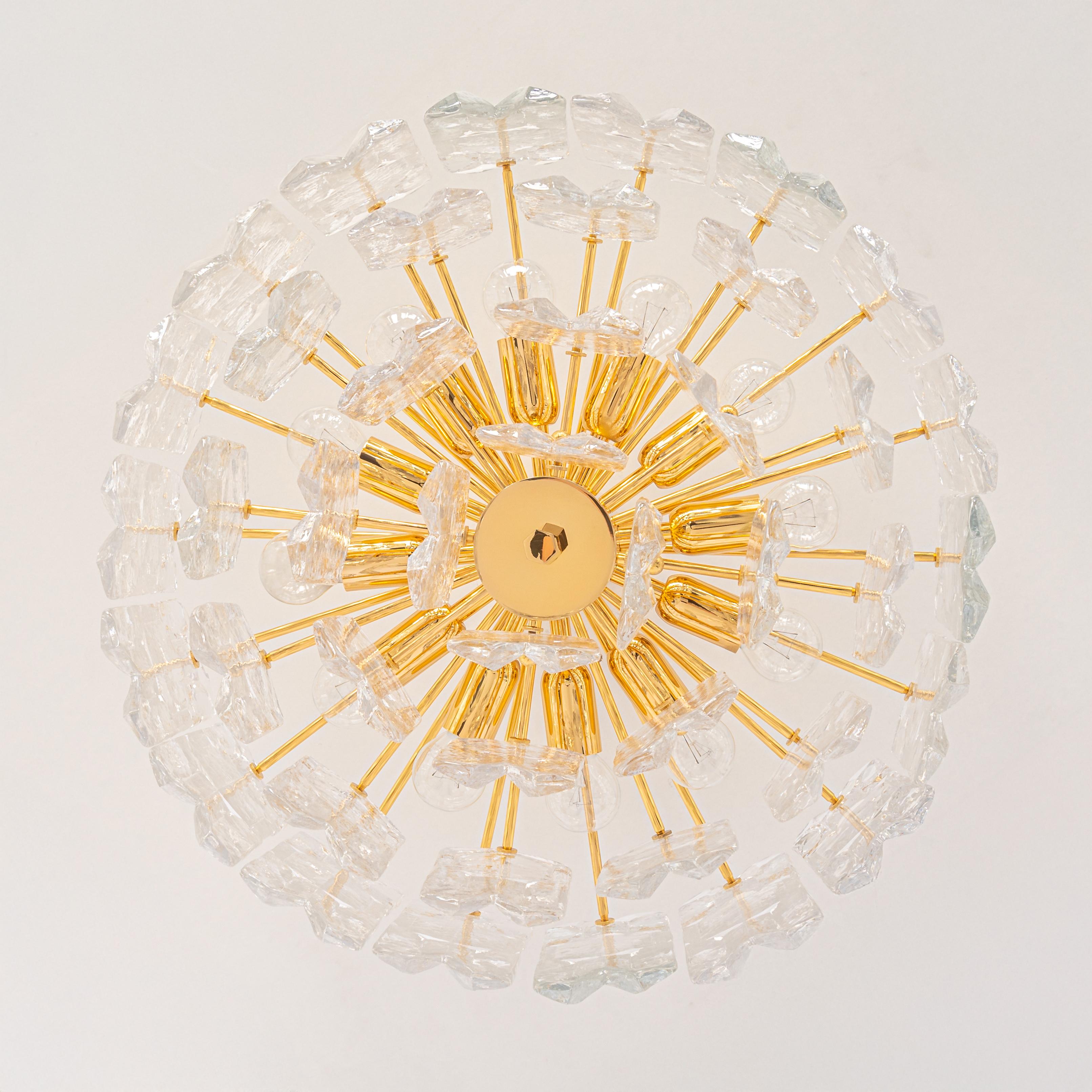 Austrian 1 of 2 Stunning Brass Murano Glass Light Fixture Palazzo, Kalmar, Austria, 1970s For Sale