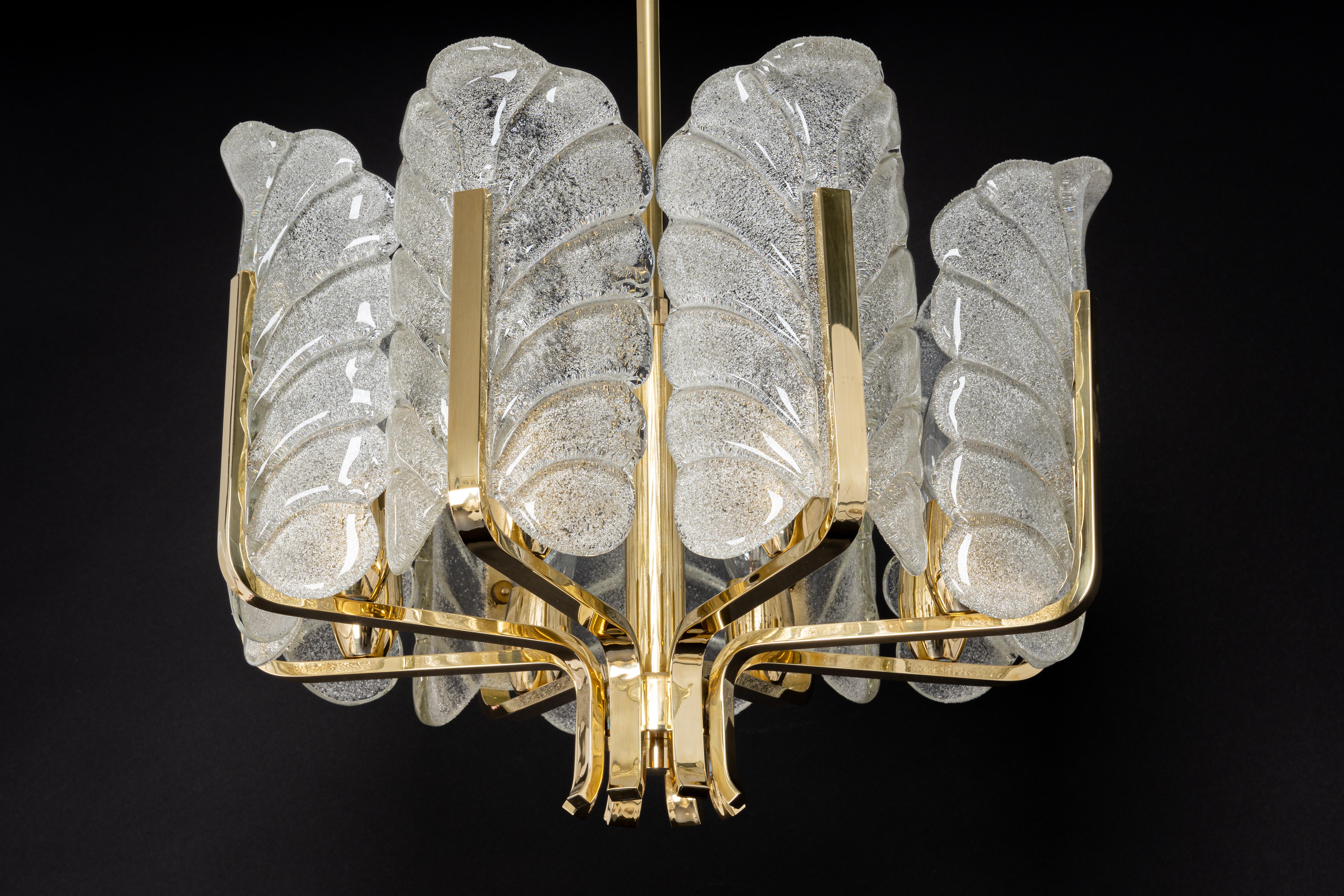 Brass 1 of 4 Stunning Carl Fagerlund Chandelier Murano Glass Leaves, 1960s For Sale