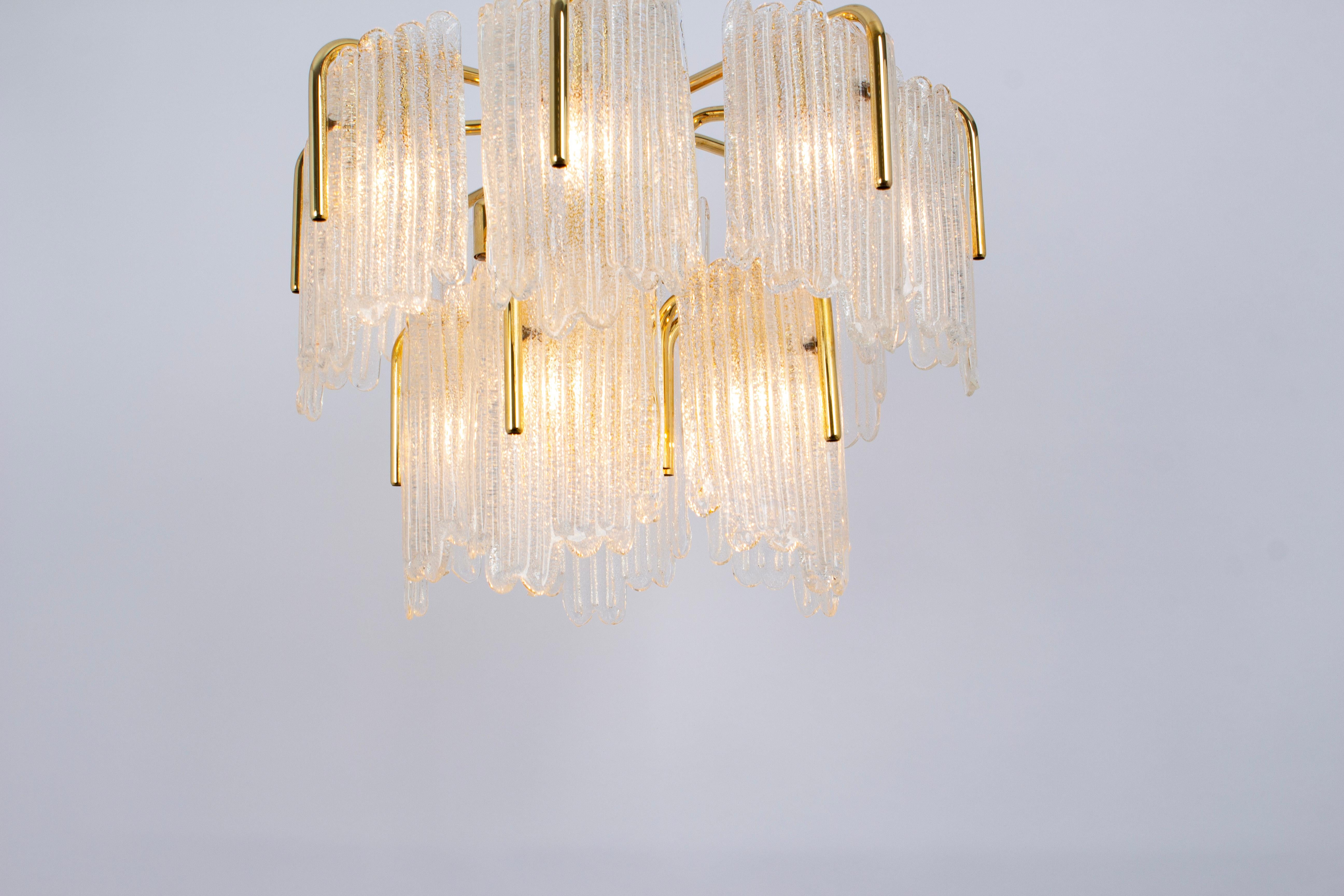 Brass 1 of 2 Stunning Carl Fagerlund Chandelier Murano Glass Leaves, 1960s For Sale