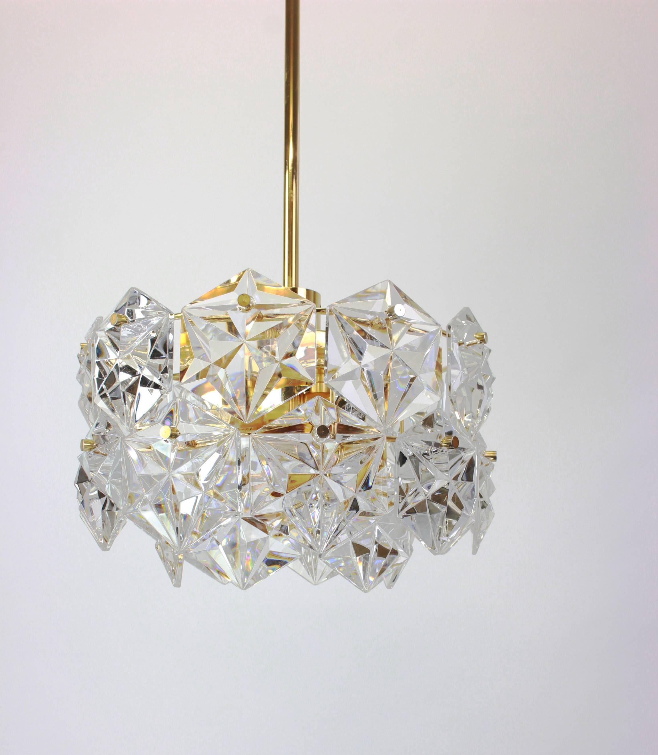 Late 20th Century 1 of 2 Stunning Chandelier, Brass and Crystal Glass by Kinkeldey, Germany, 1970