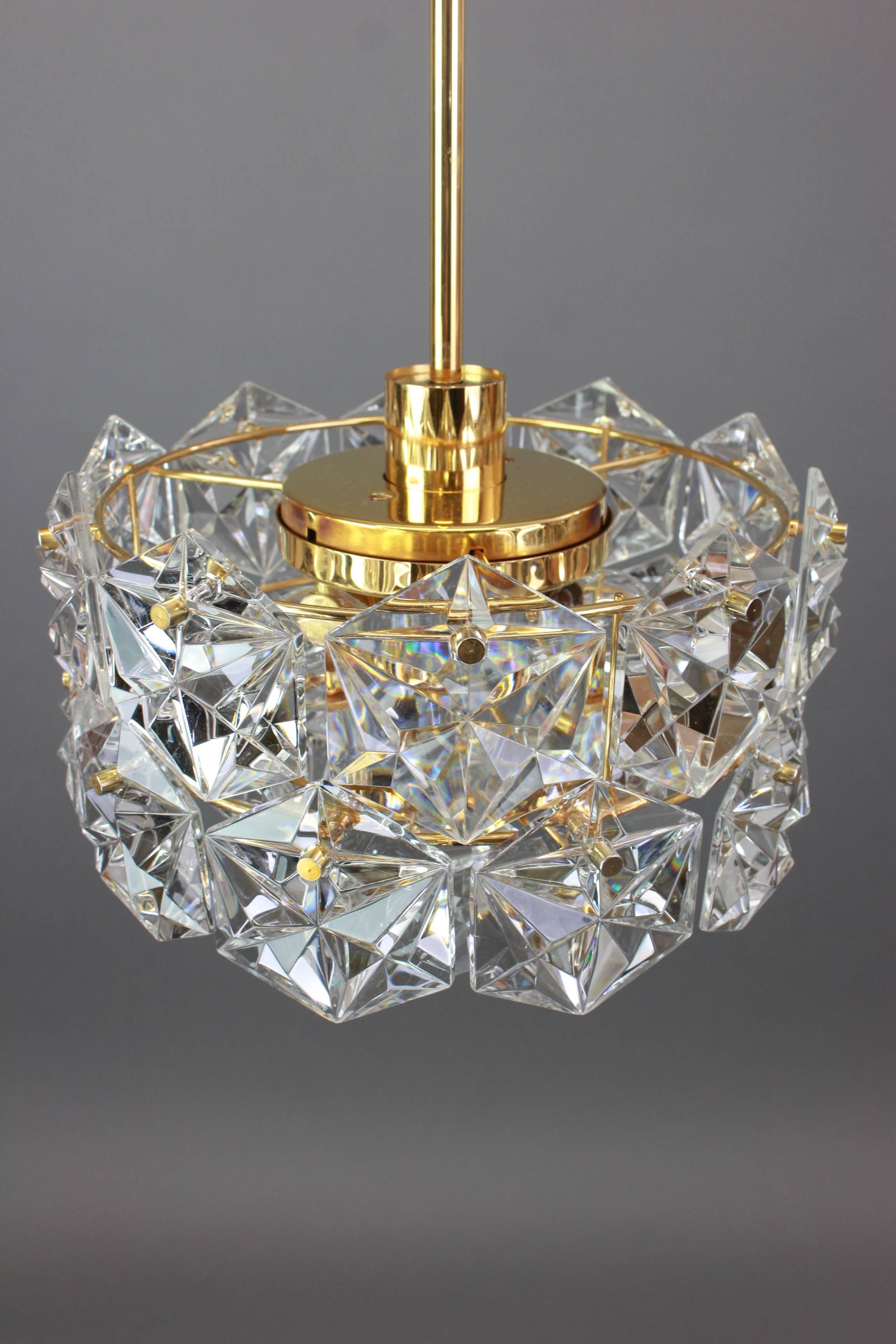1 of 2 Stunning Chandelier, Brass and Crystal Glass by Kinkeldey, Germany, 1970 1