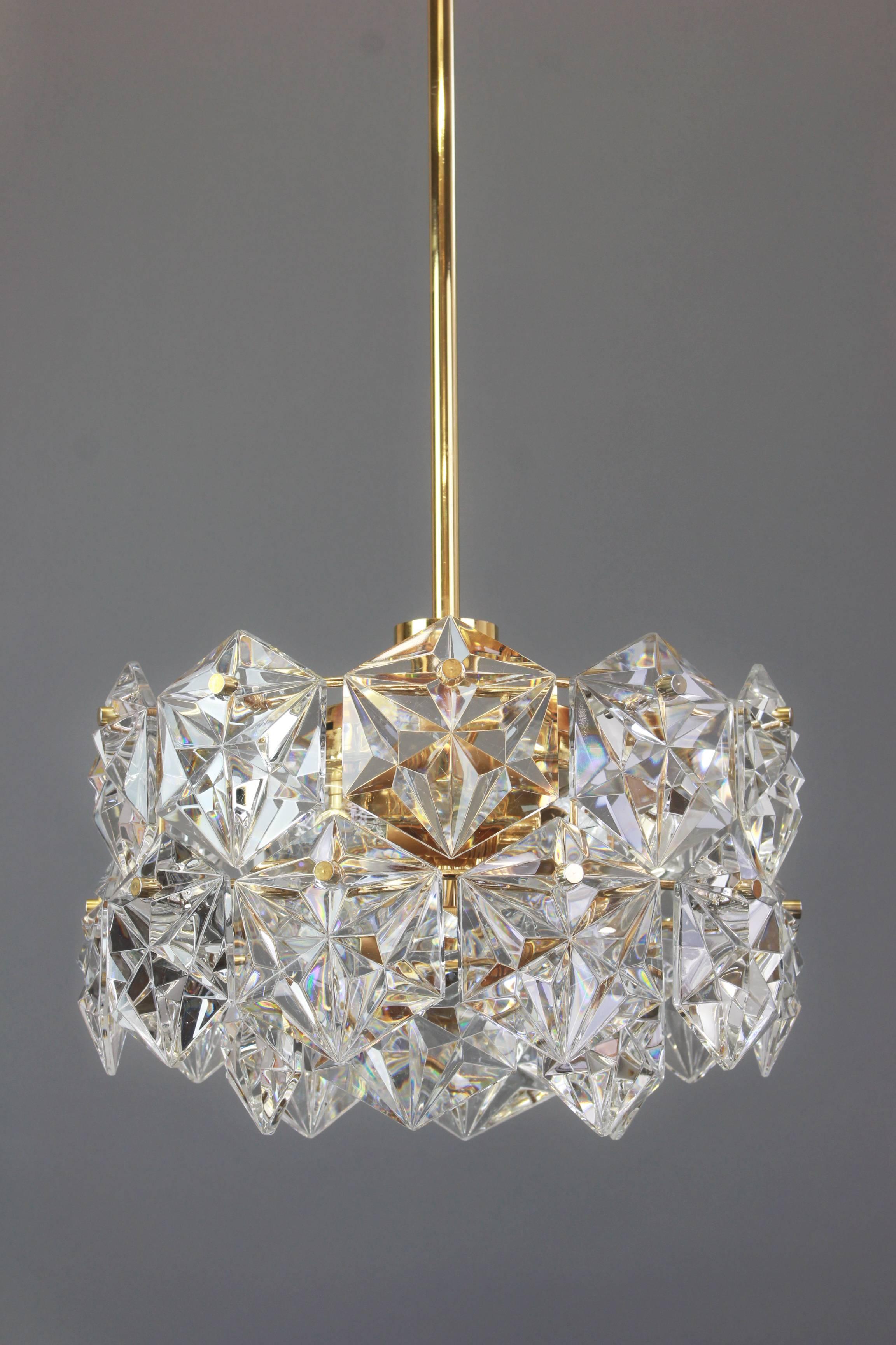 1 of 2 Stunning Chandelier, Brass and Crystal Glass by Kinkeldey, Germany, 1970 2