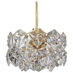 1 of 2 Stunning Chandelier, Brass and Crystal Glass by Kinkeldey, Germany, 1970