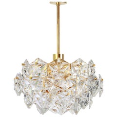 1 of 2 Stunning Chandelier, Brass and Crystal Glass by Kinkeldey, Germany, 1970