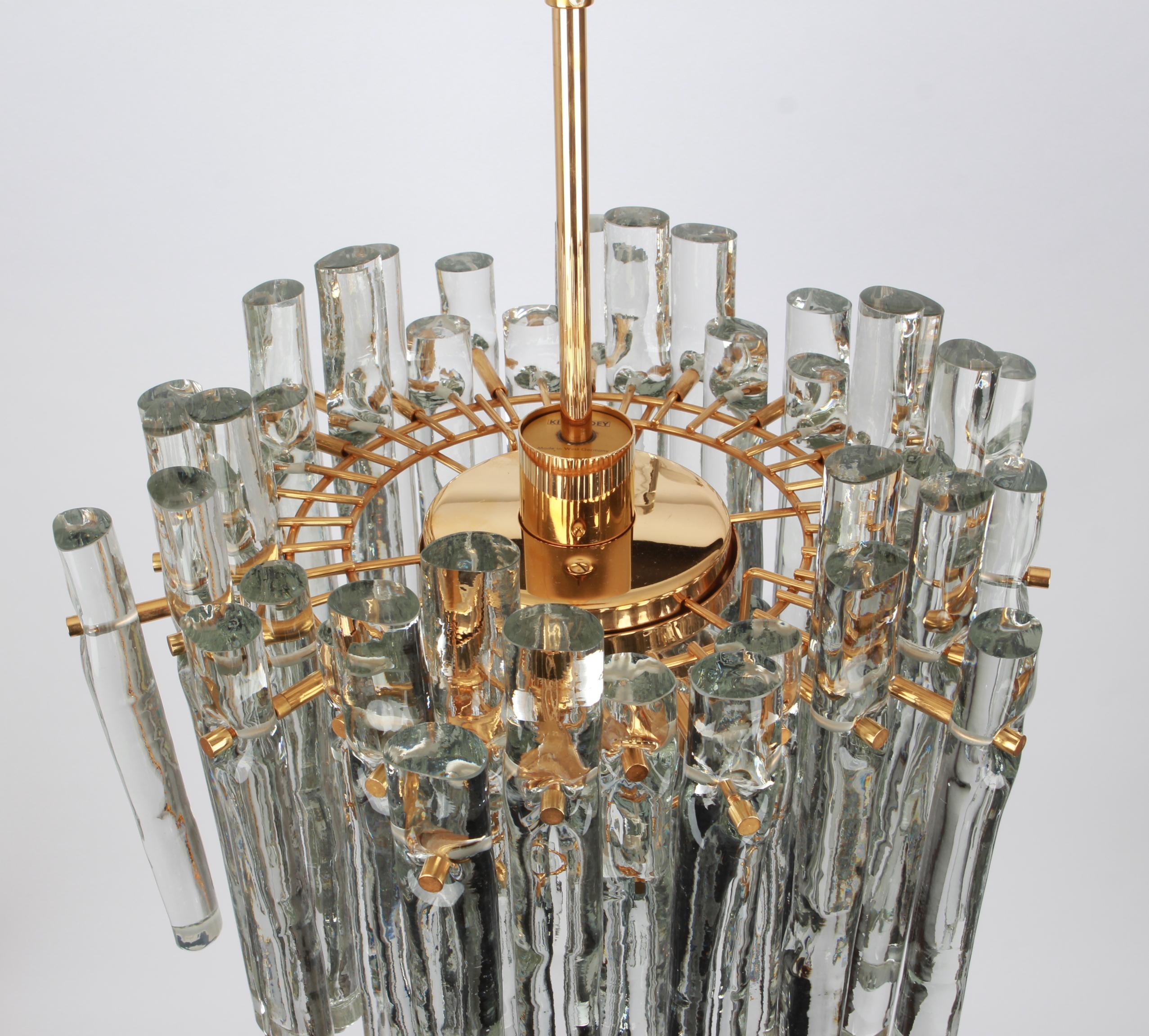 1 of 2 Stunning Chandelier, Brass and Crystal Glass by Kinkeldey, Germany, 1970s 5