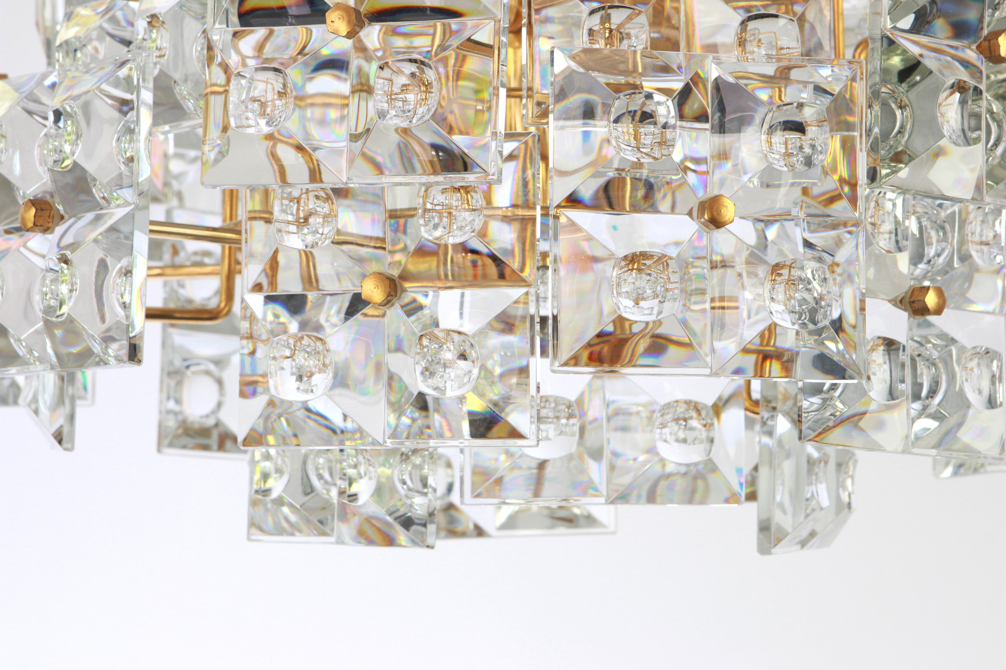 1 of 2 Stunning Chandelier, Brass and Crystal Glass by Kinkeldey, Germany, 1970s 6
