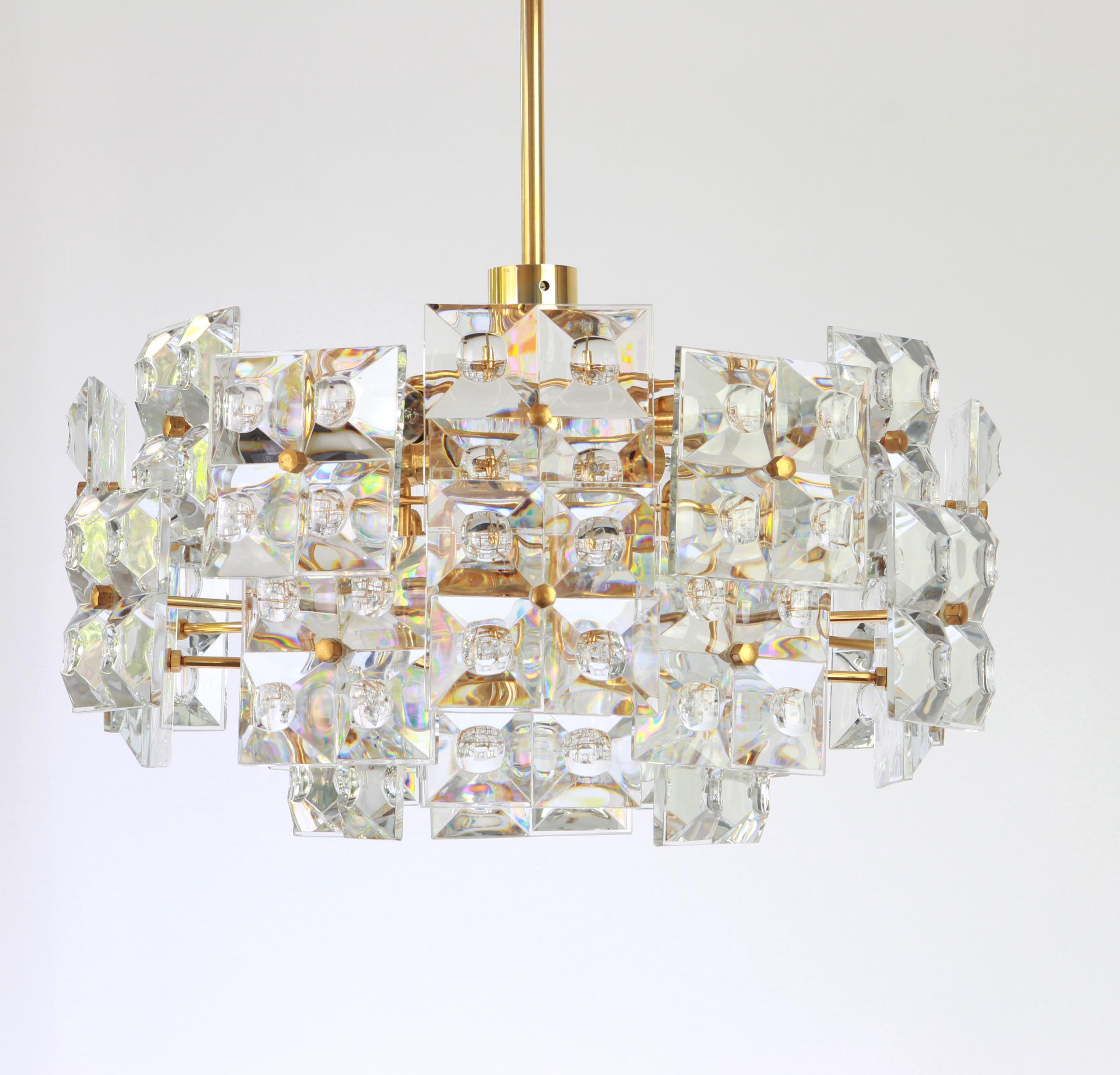 1 of 2 Stunning Chandelier, Brass and Crystal Glass by Kinkeldey, Germany, 1970s 7