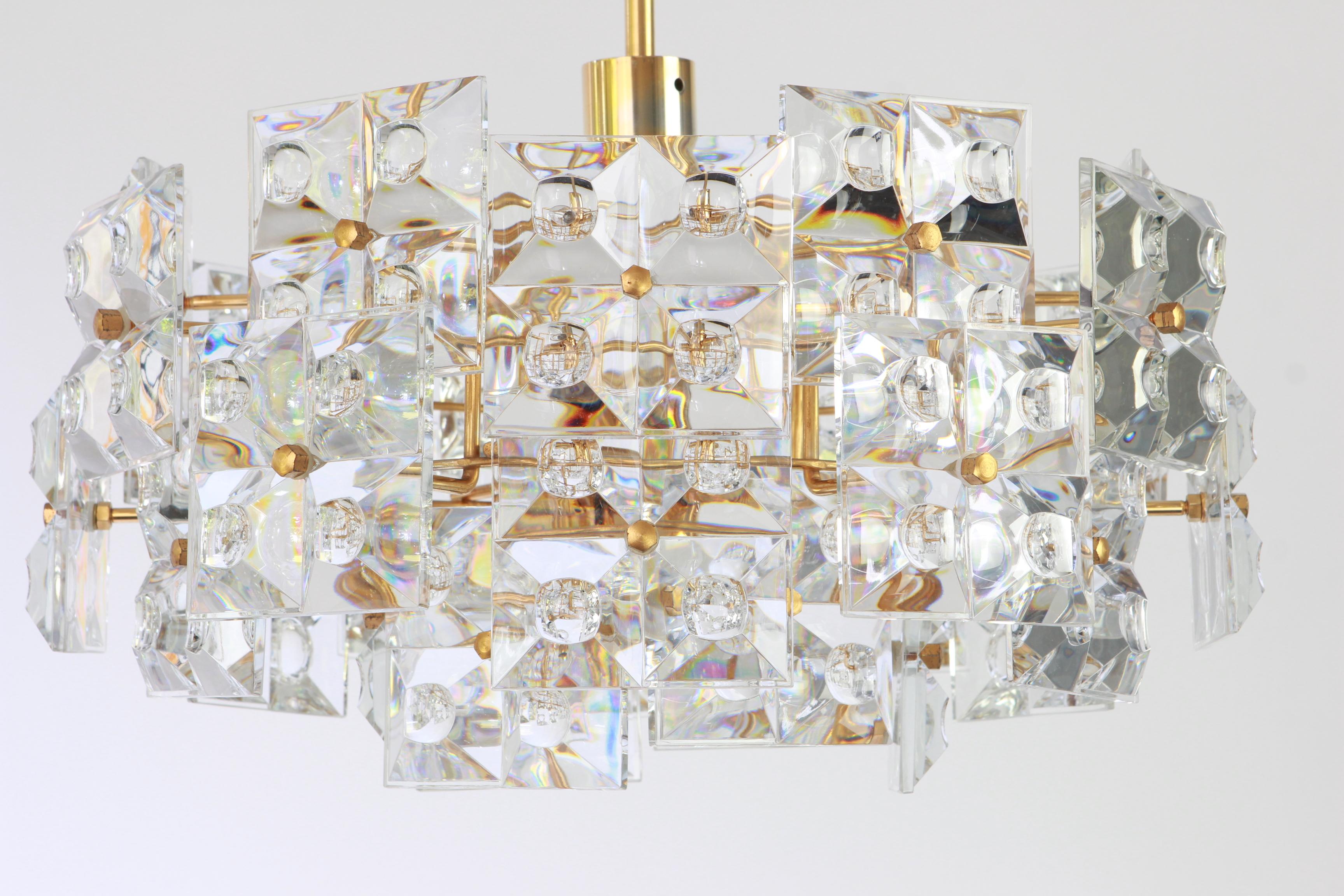 1 of 2 Stunning Chandelier, Brass and Crystal Glass by Kinkeldey, Germany, 1970s 9