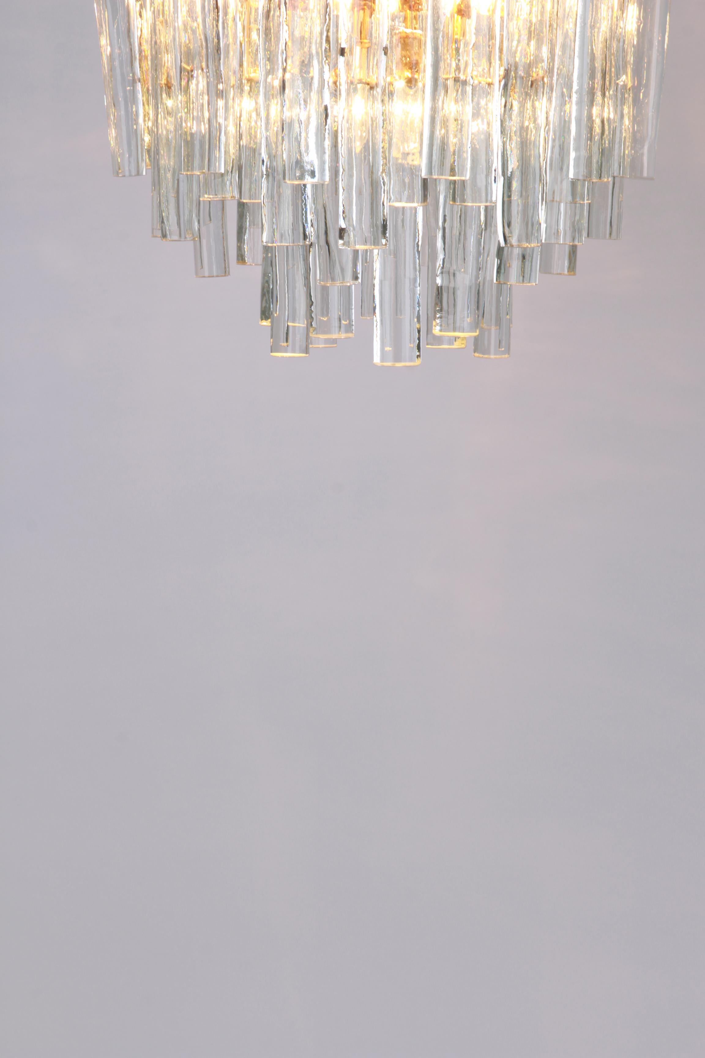 Late 20th Century 1 of 2 Stunning Chandelier, Brass and Crystal Glass by Kinkeldey, Germany, 1970s