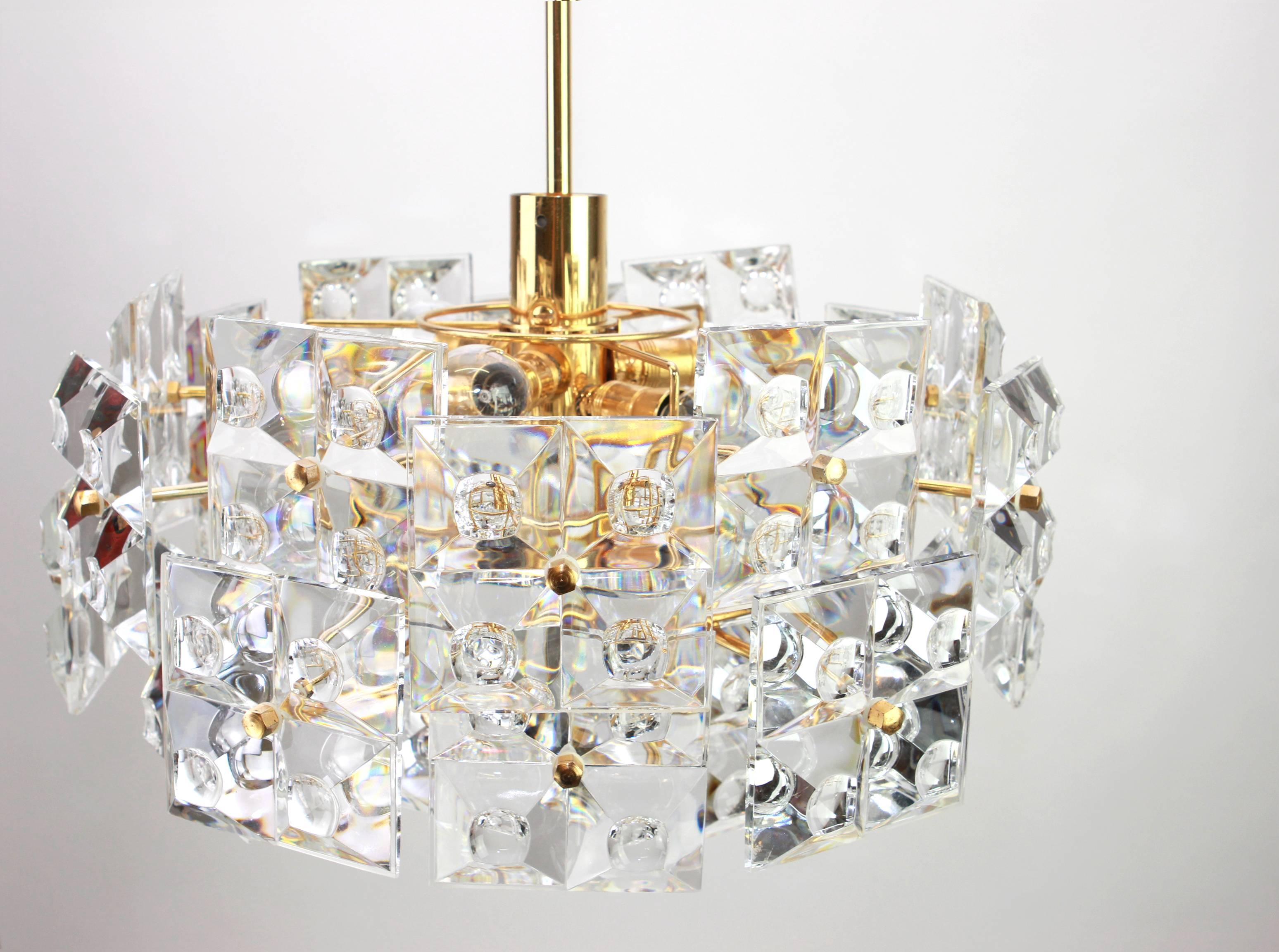 1 of 2 Stunning Chandelier, Brass and Crystal Glass by Kinkeldey, Germany, 1970s 3