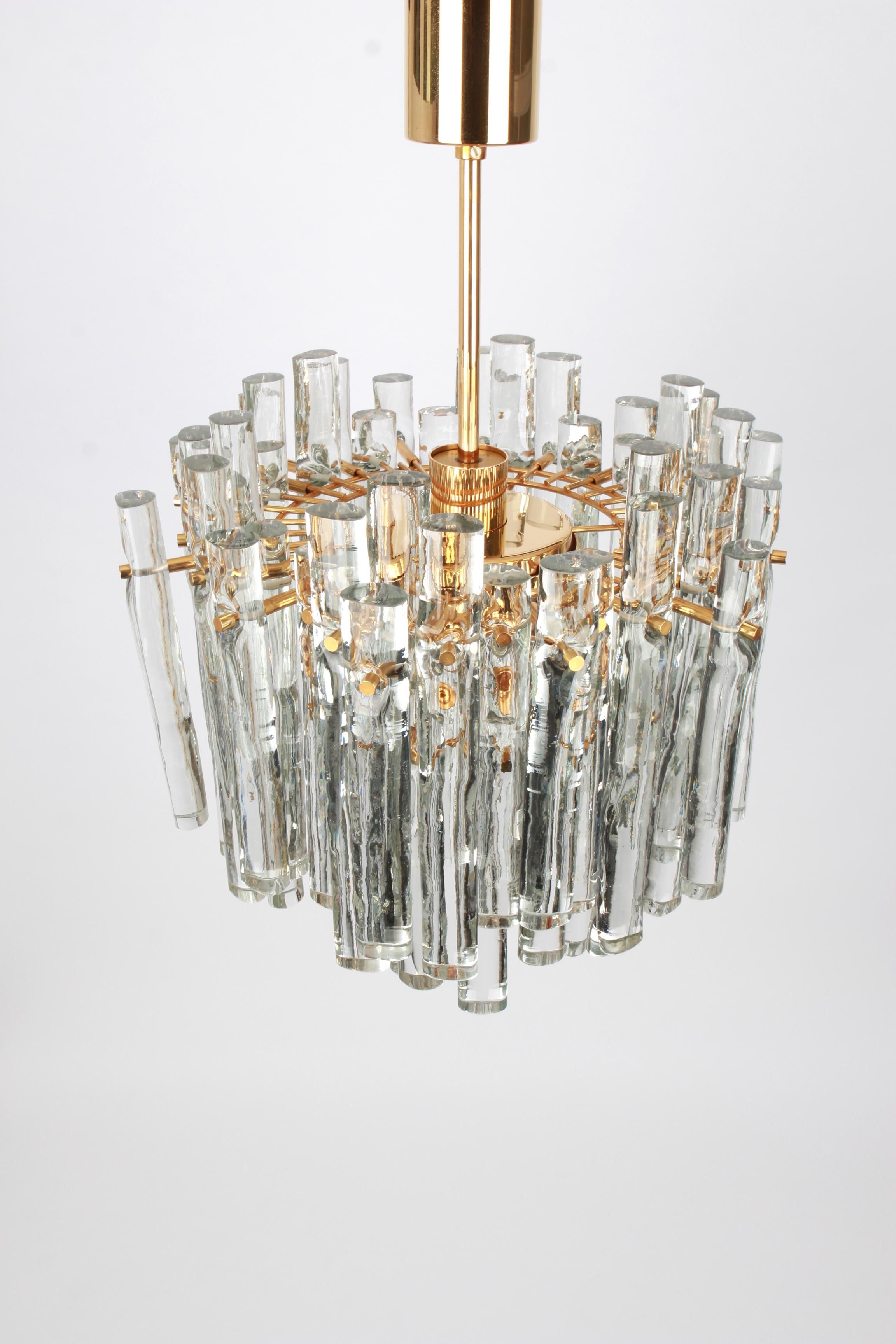 1 of 2 Stunning Chandelier, Brass and Crystal Glass by Kinkeldey, Germany, 1970s 4