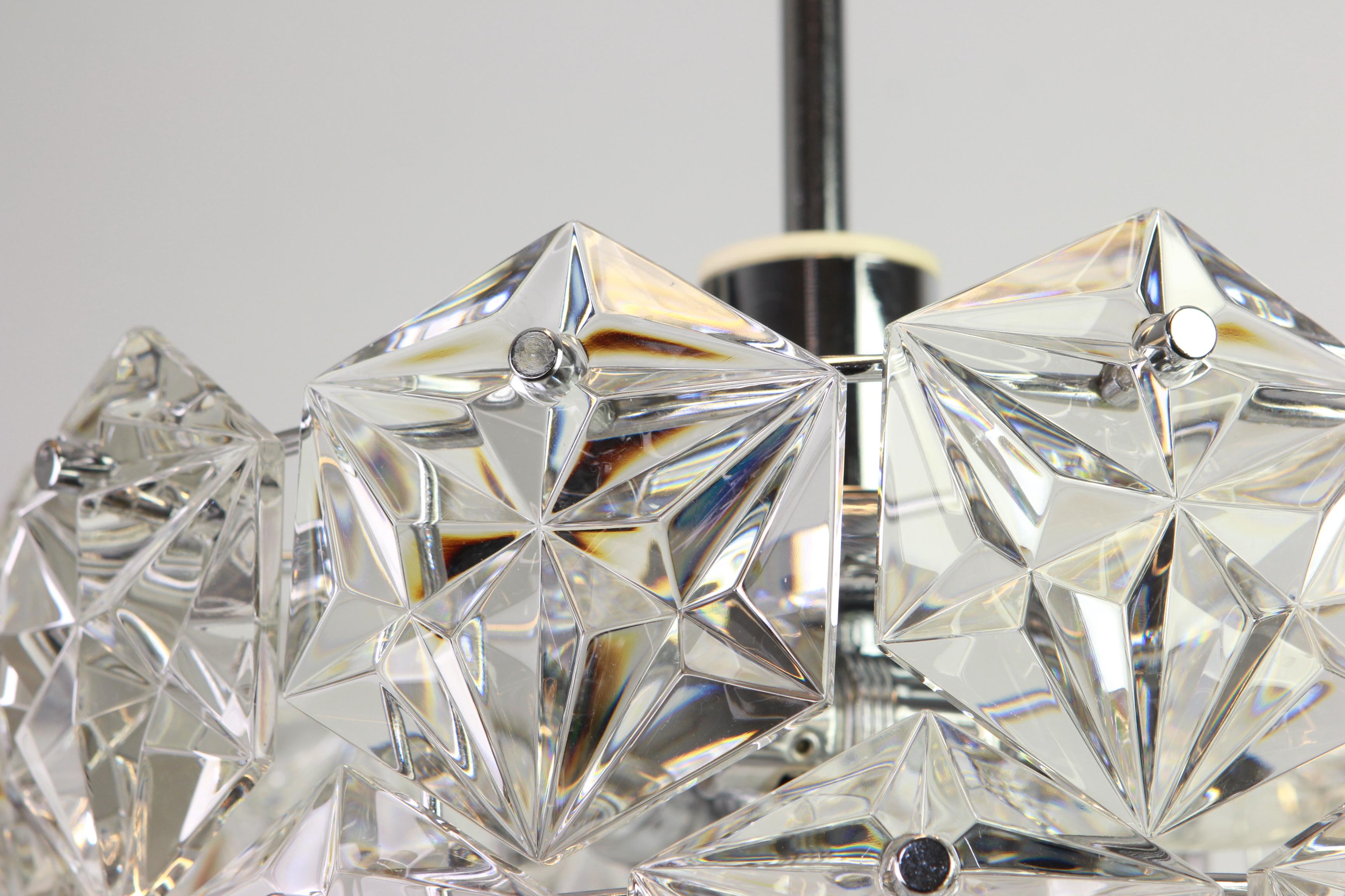 Mid-Century Modern 1 of 2 Stunning Chandelier, Chrome and Crystal Glass by Kinkeldey, Germany, 1970 For Sale