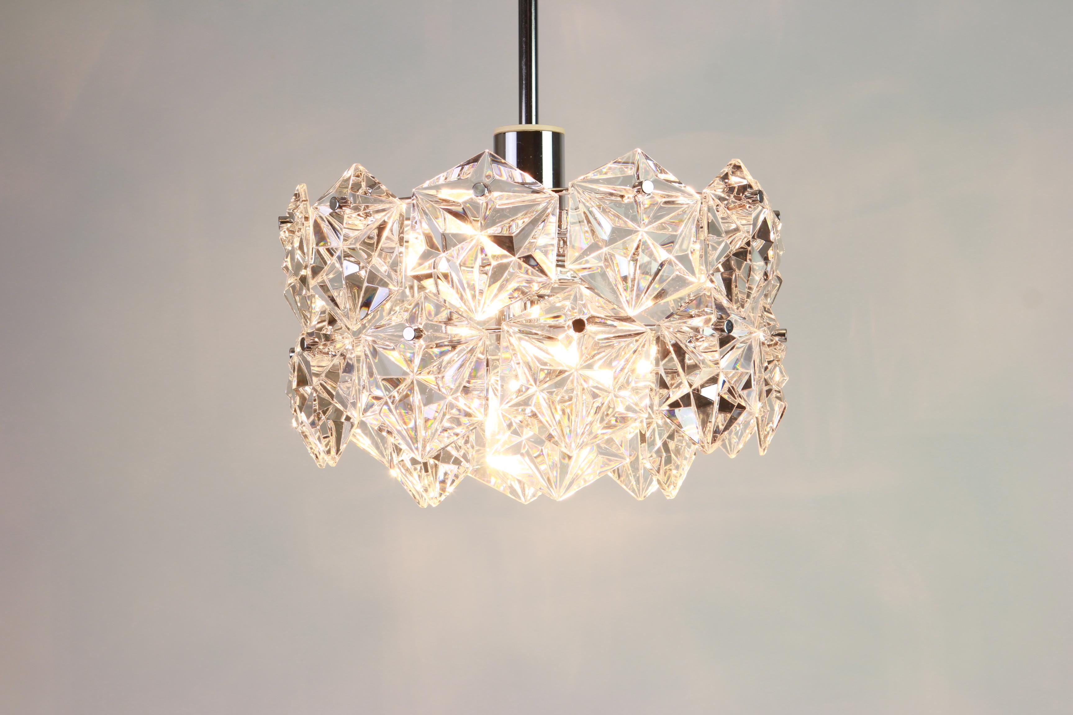 1 of 2 Stunning Chandelier, Chrome and Crystal Glass by Kinkeldey, Germany, 1970 In Good Condition For Sale In Aachen, NRW