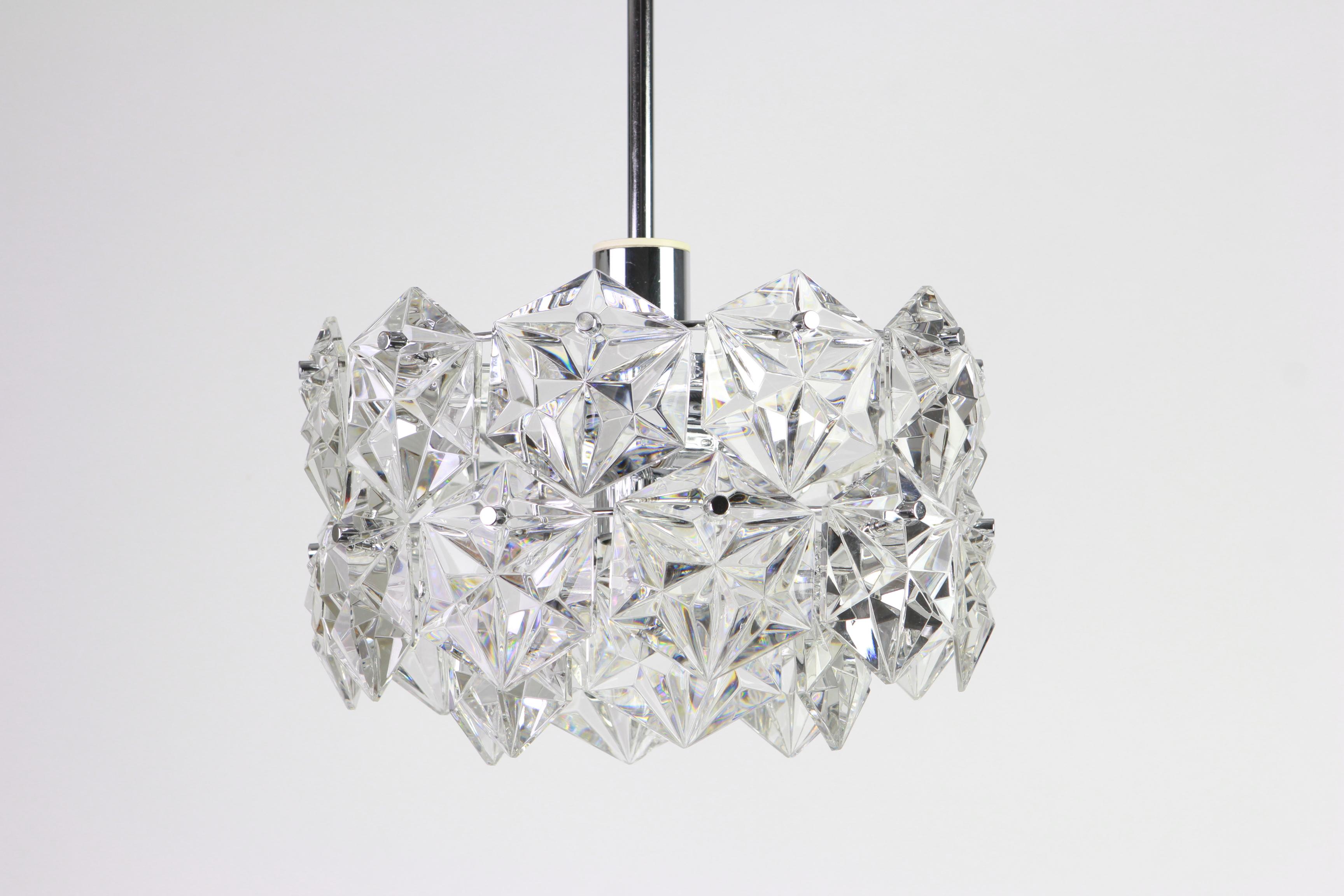 Late 20th Century 1 of 2 Stunning Chandelier, Chrome and Crystal Glass by Kinkeldey, Germany, 1970