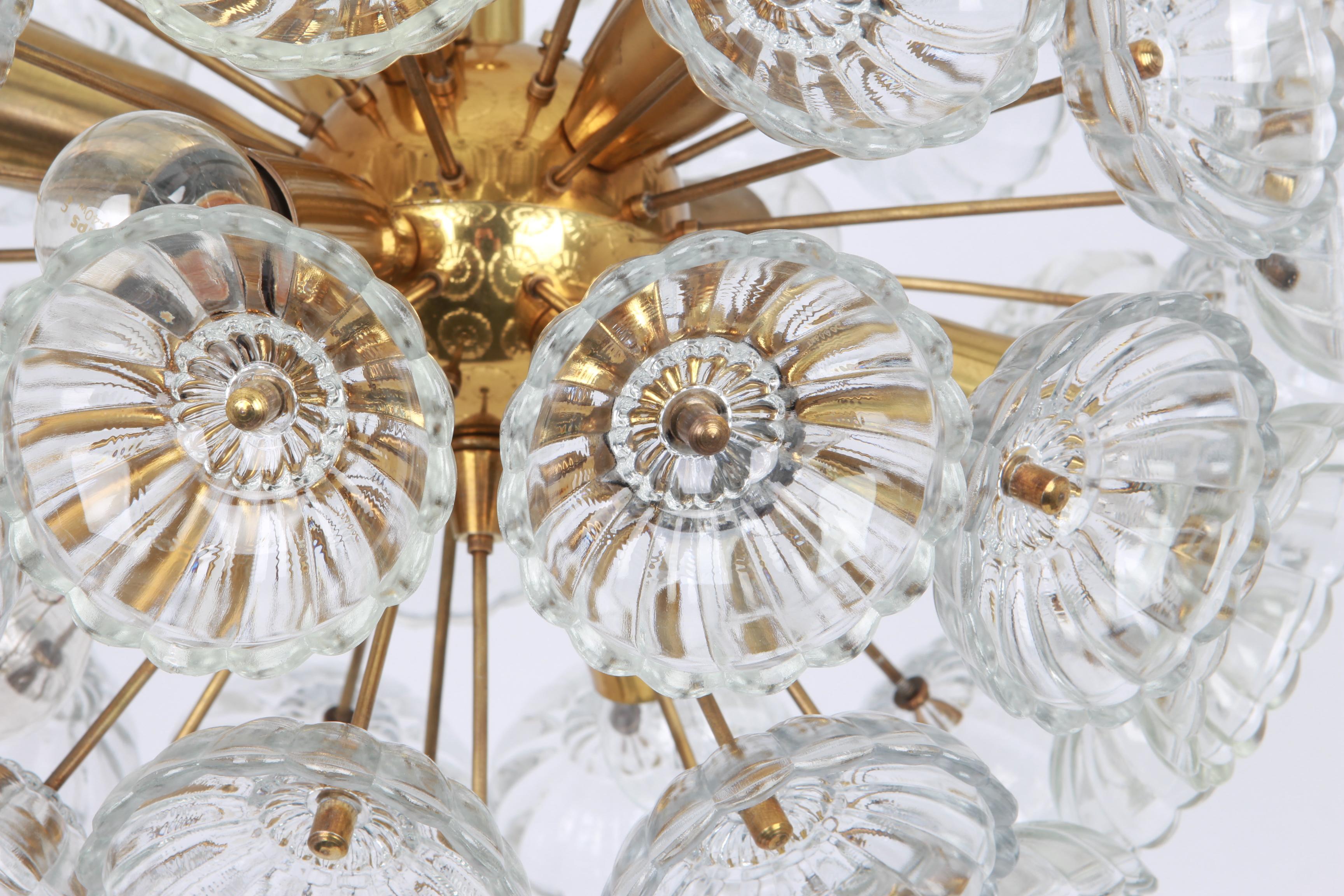 1 of 2 Stunning Floral Glass and Brass Sputnik Chandeliers, Germany, 1960s For Sale 1