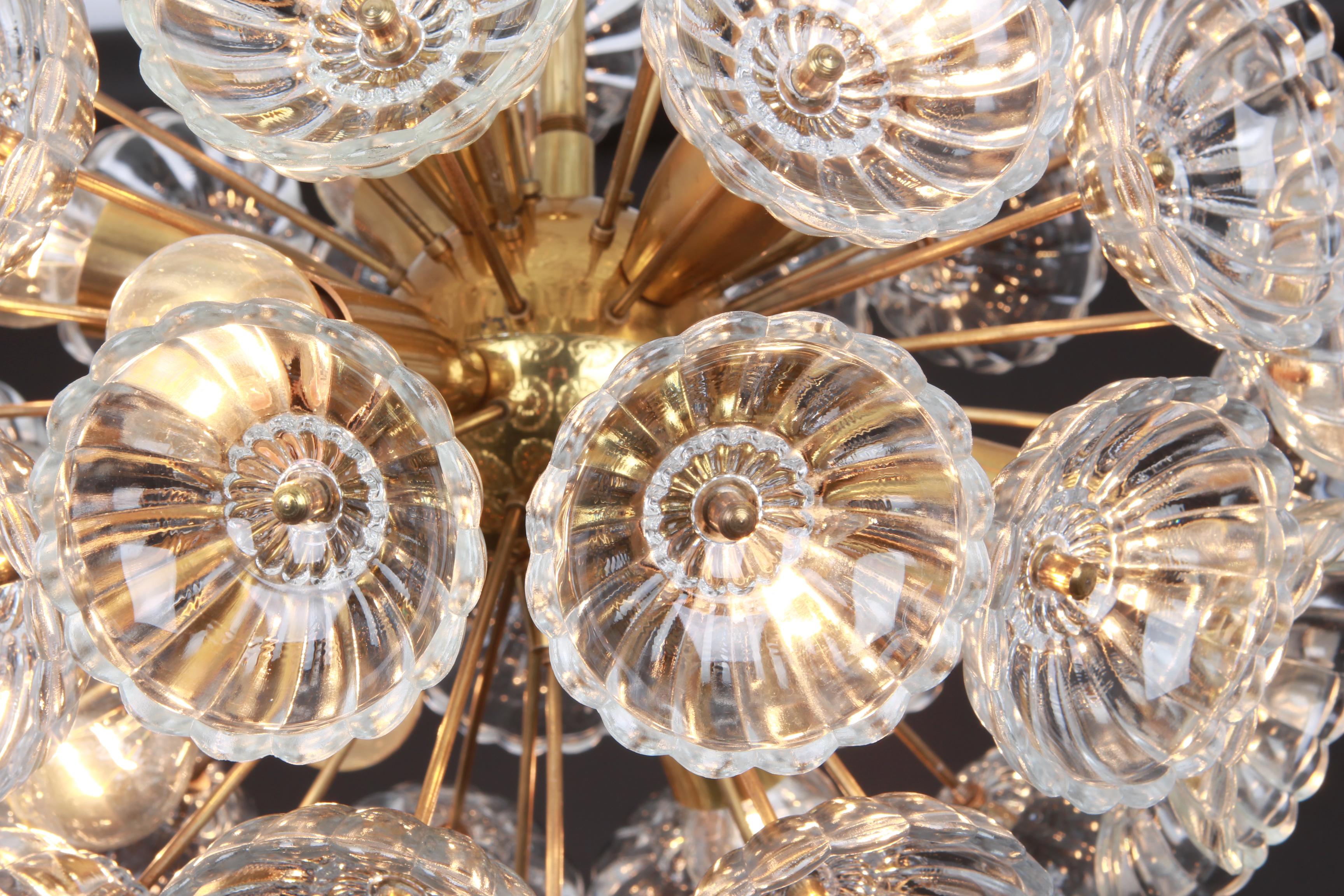 1 of 2 Stunning Floral Glass and Brass Sputnik Chandeliers, Germany, 1960s 4