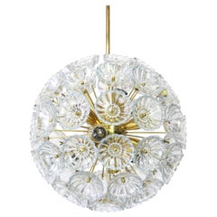 1 of 2 Stunning Floral Glass and Brass Sputnik Chandeliers, Germany, 1960s