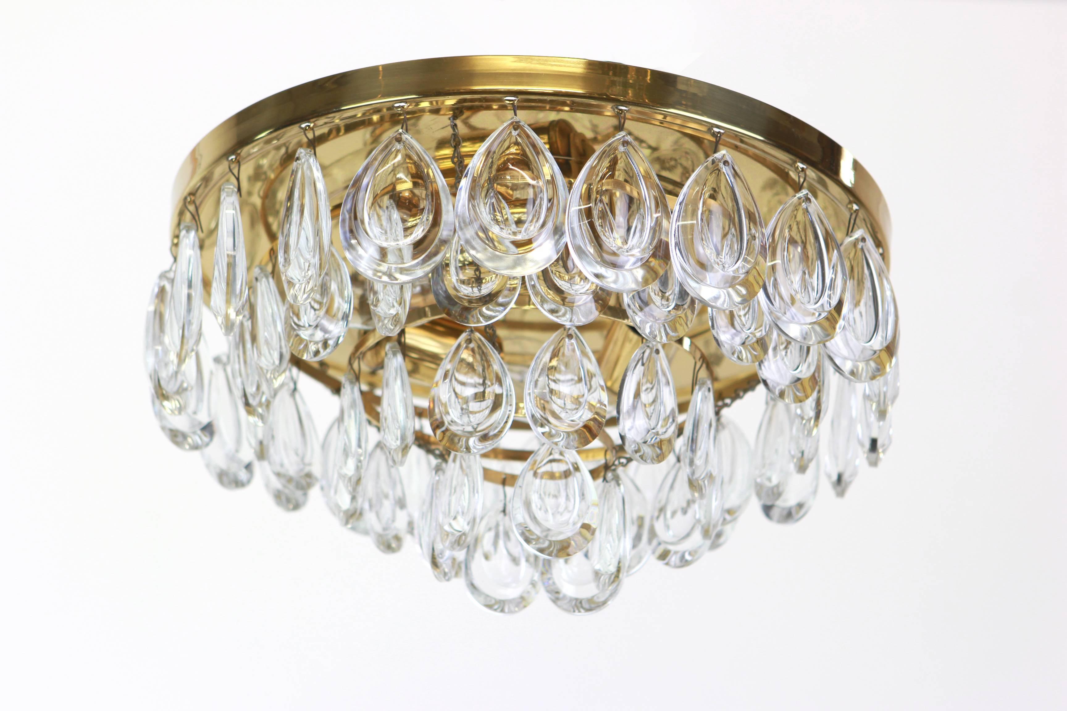 1 of 2 Stunning Flushmount, Brass and Crystal Glass by Palwa, Germany, 1970 3