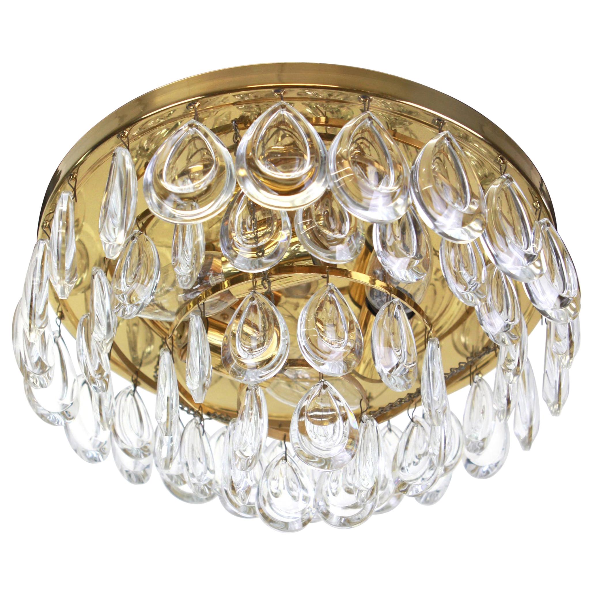 1 of 2 Stunning Flushmount, Brass and Crystal Glass by Palwa, Germany, 1970