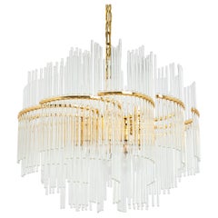 1 of 2 Stunning Gilt Brass and Crystal Glass Rods Chandelier by Palwa, 1970s