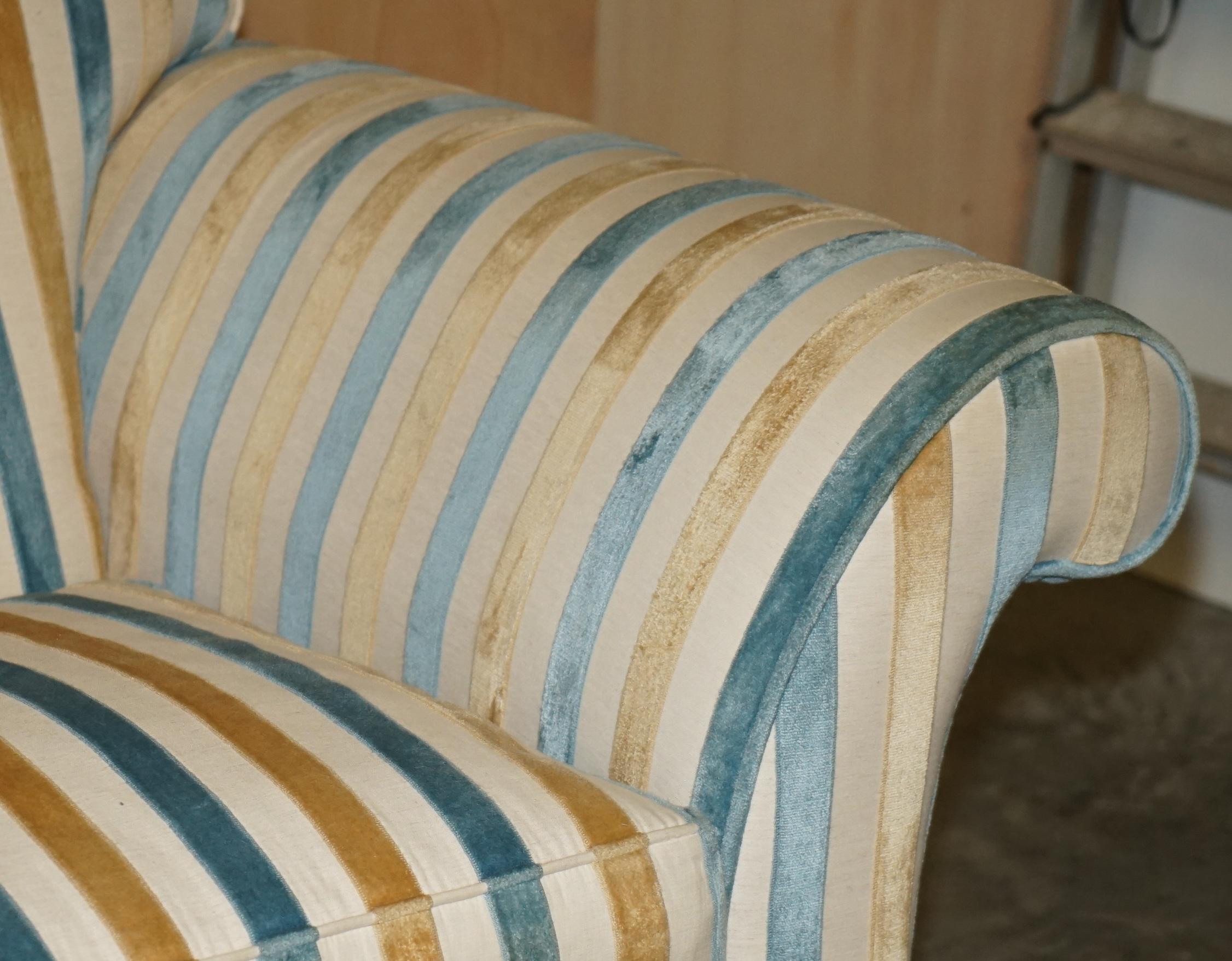 Upholstery 1 OF 2 STUNNING MULBERRY HOME DESIGNER CONTEMPORARY STRIPED THREE SEATER SOFAs For Sale