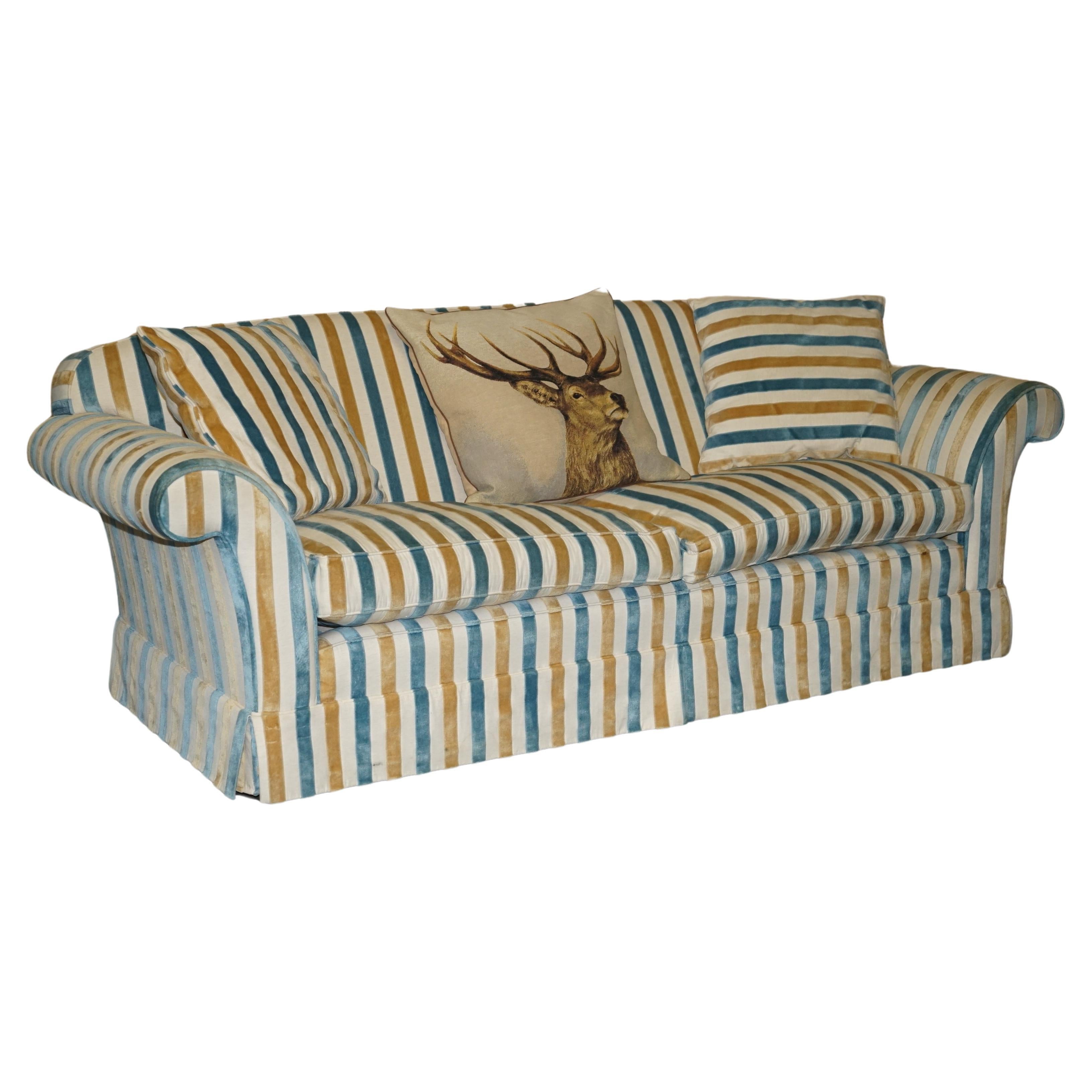 1 OF 2 STUNNING MULBERRY HOME DESIGNER CONTEMPORARY STRIPED THREE SEATER SOFAs For Sale