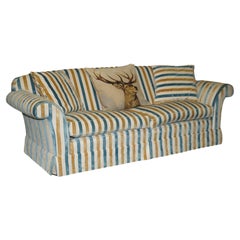 Used 1 OF 2 STUNNING MULBERRY HOME DESIGNER CONTEMPORARY STRIPED THREE SEATER SOFAs