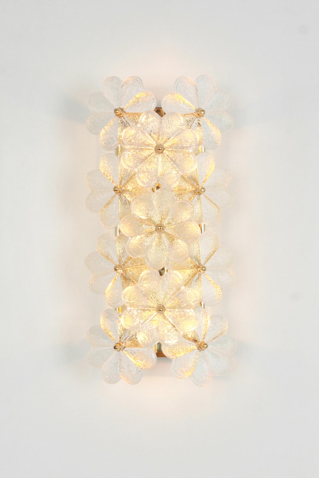 1 de 2 superbes appliques à fleurs en verre de Murano par Ernst Palme, Allemagne, années 1970 en vente 2