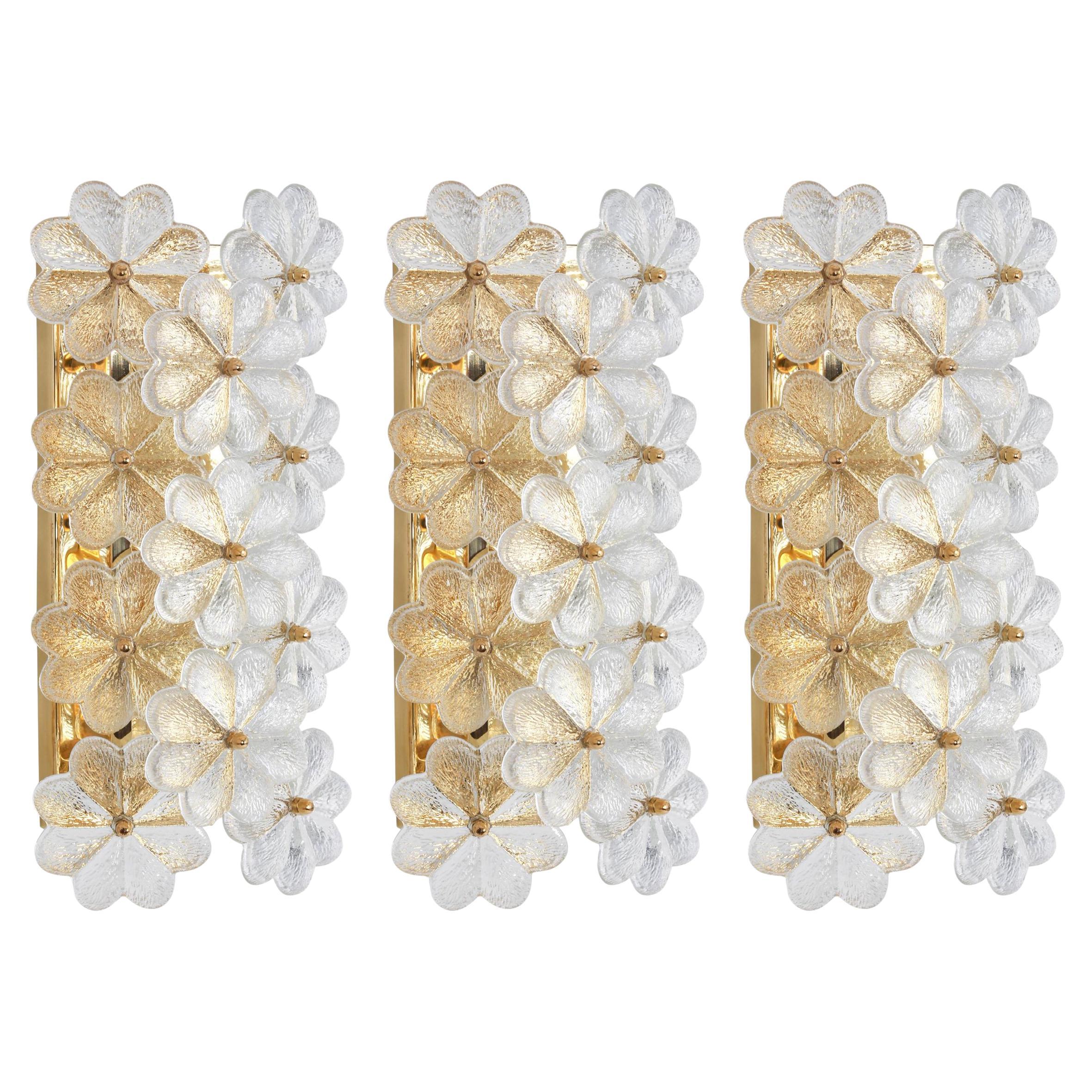 1 de 2 superbes appliques à fleurs en verre de Murano par Ernst Palme, Allemagne, années 1970 en vente