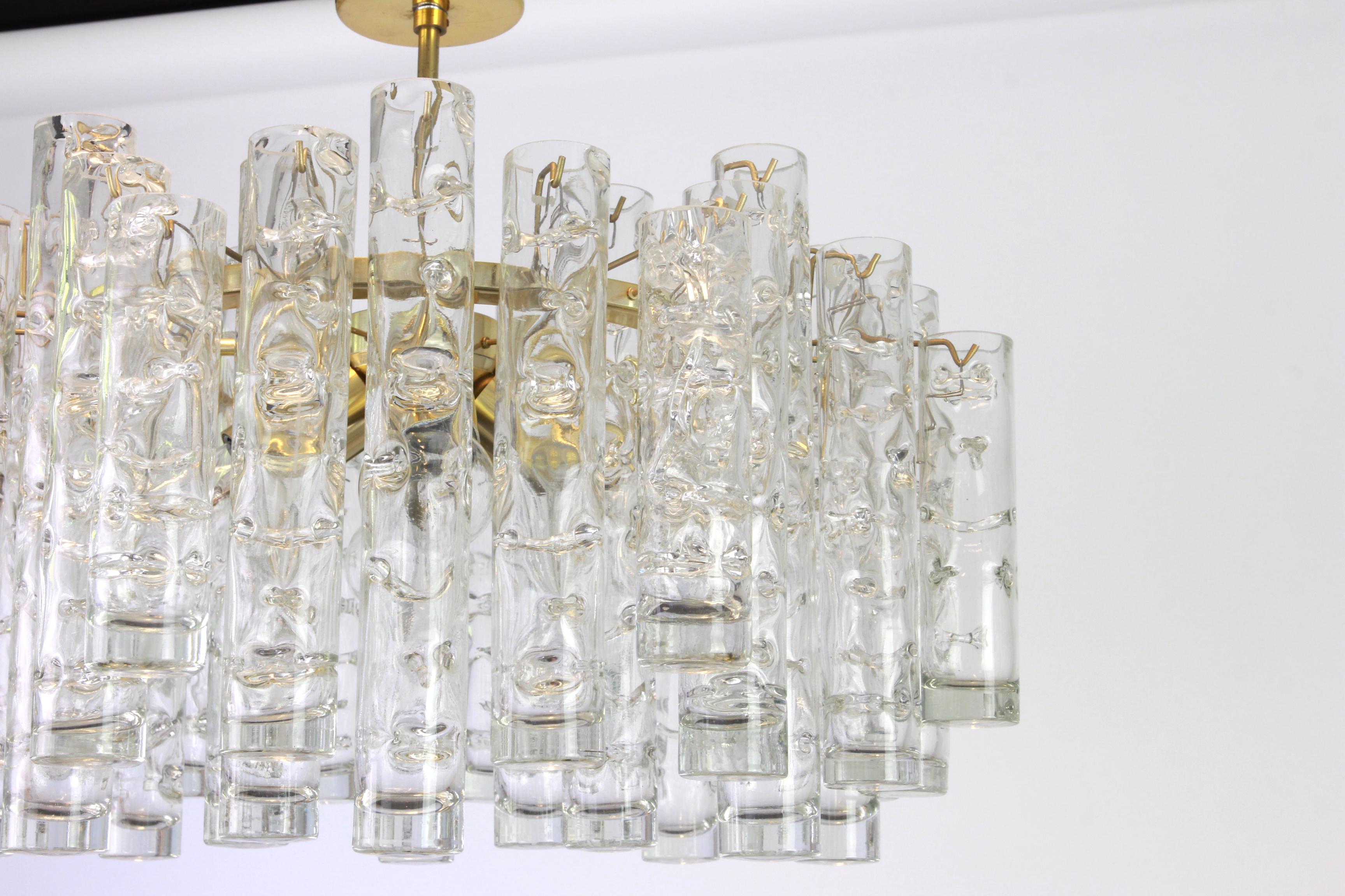 Brass 1 of 2 Stunning Murano Glass Tubes Chandelier by Doria, Germany, 1960s