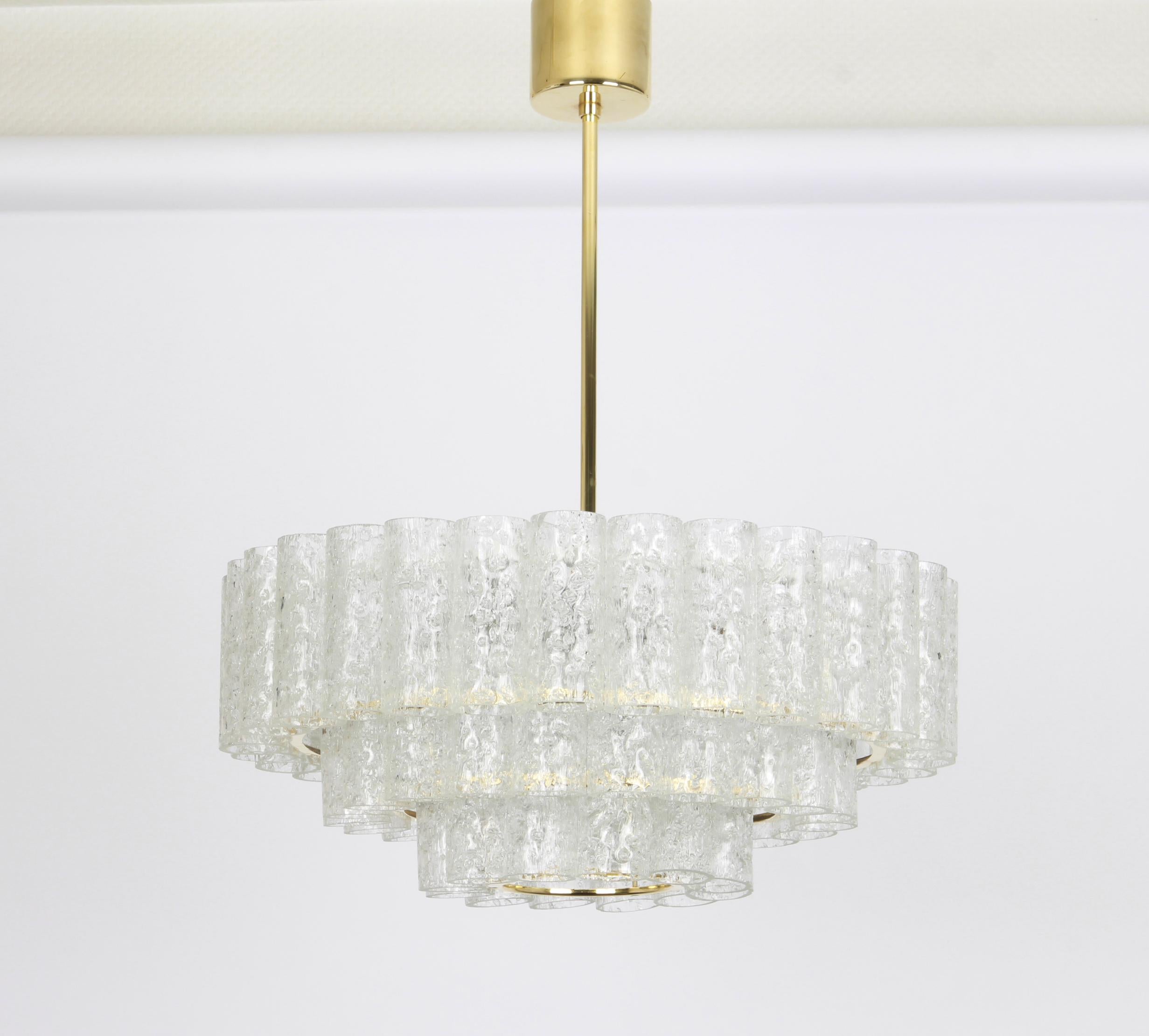 1 of 2 Stunning Murano Ice Glass Tubes Chandelier by Doria, Germany, 1960s For Sale 5