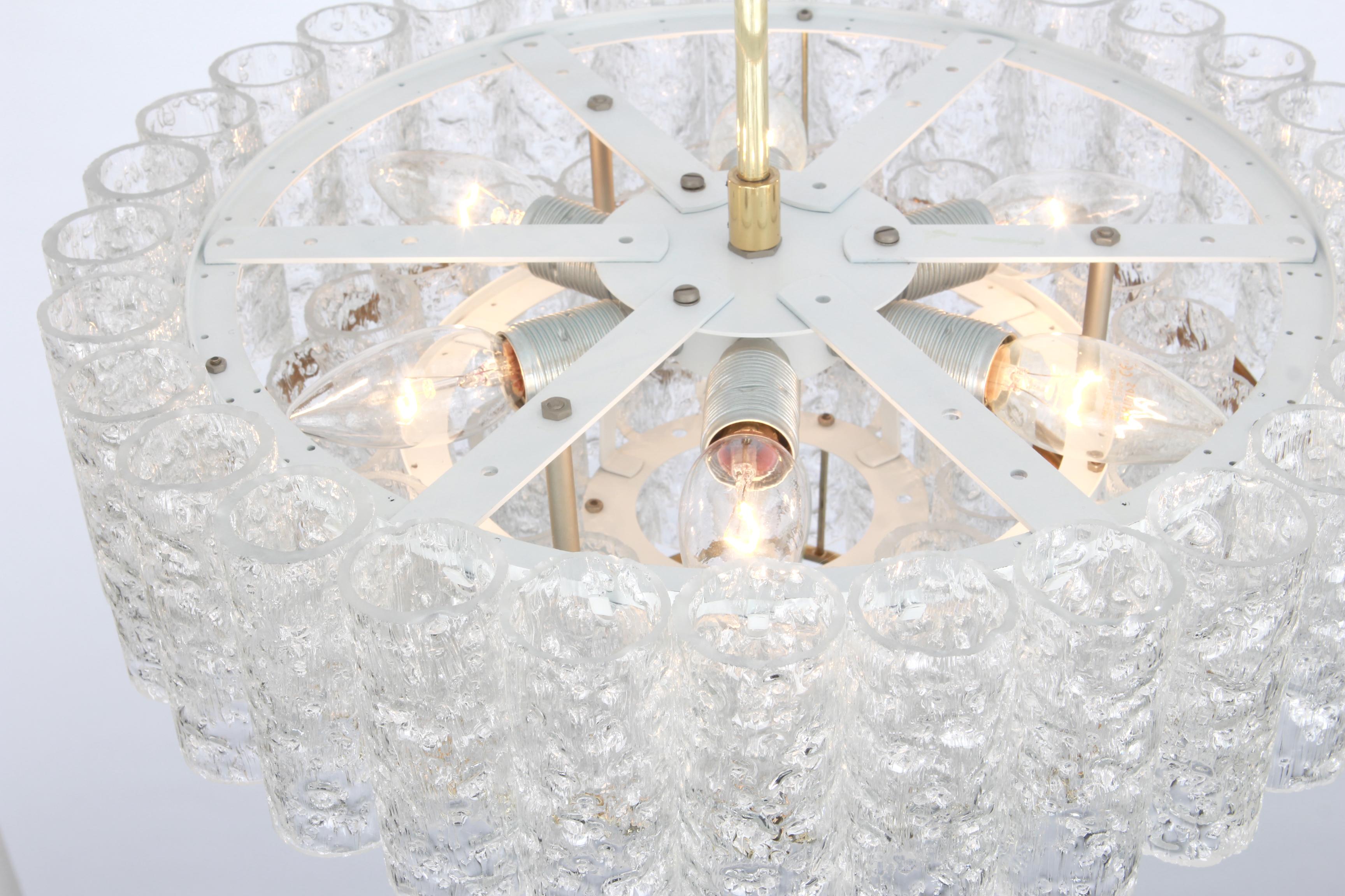 1 of 2 Stunning Murano Ice Glass Tubes Chandelier by Doria, Germany, 1960s For Sale 7