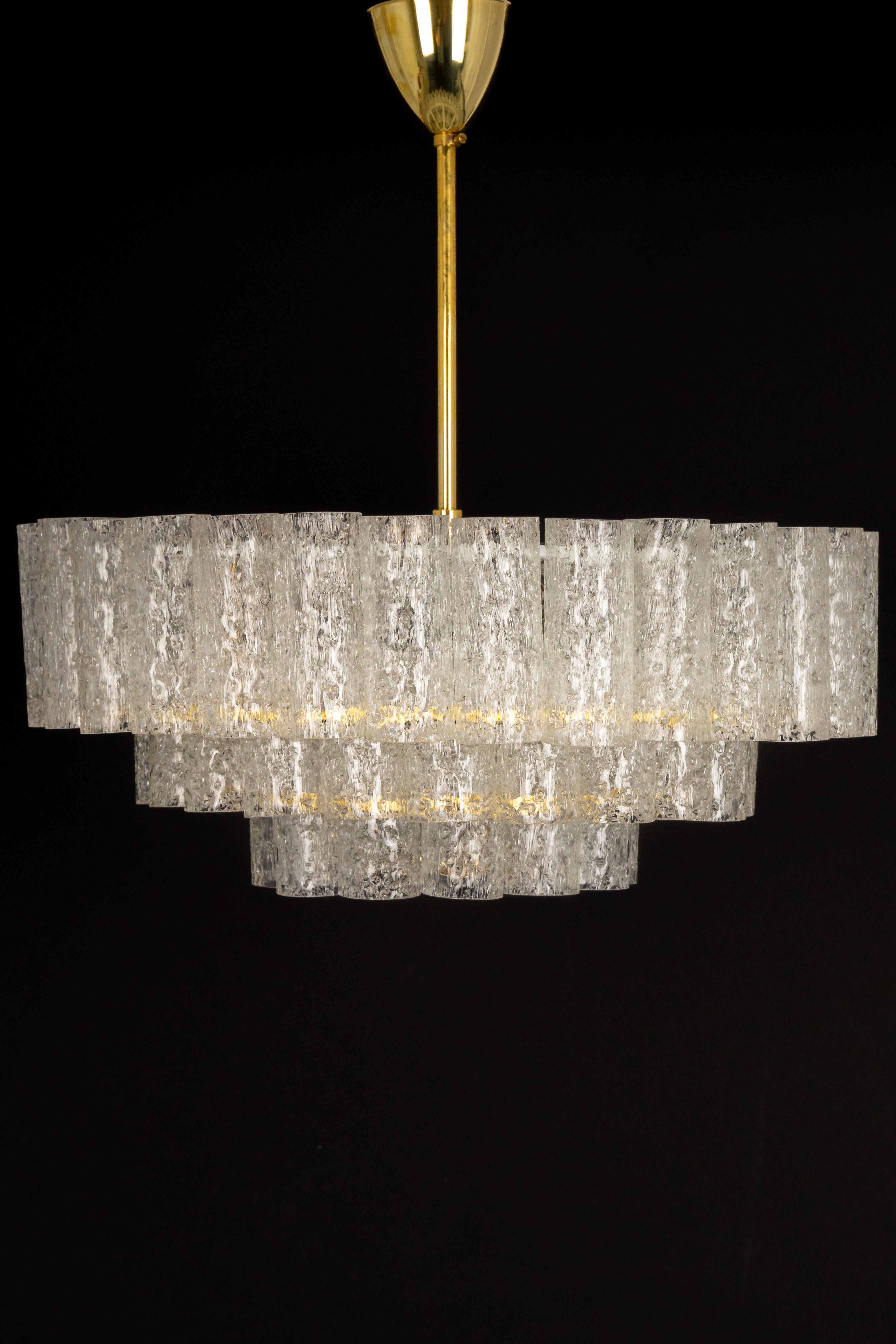 1 of 2 Stunning Murano Ice Glass Tubes Chandelier by Doria, Germany, 1960s For Sale 7