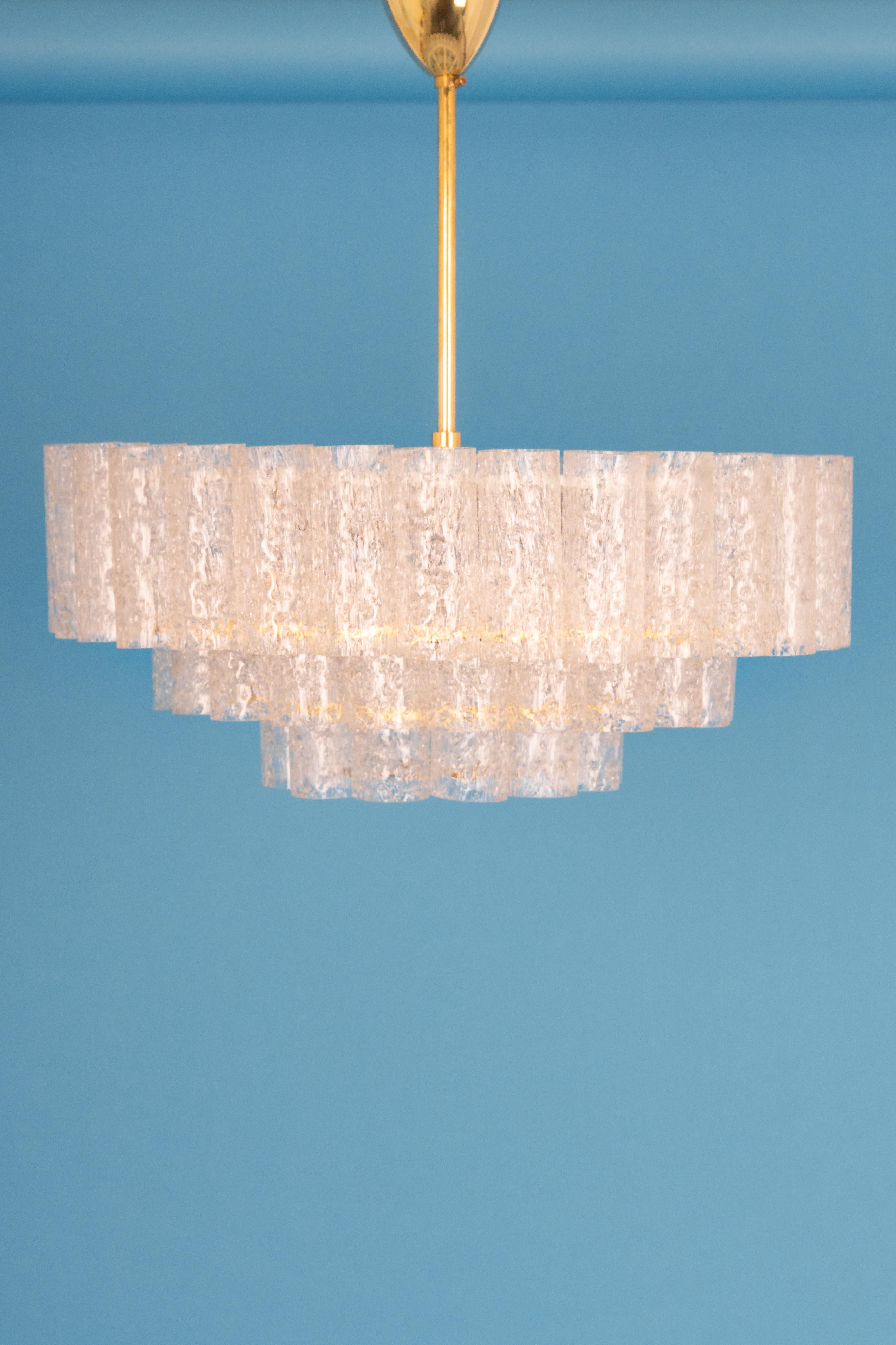 1 of 2 Stunning Murano Ice Glass Tubes Chandelier by Doria, Germany, 1960s For Sale 8